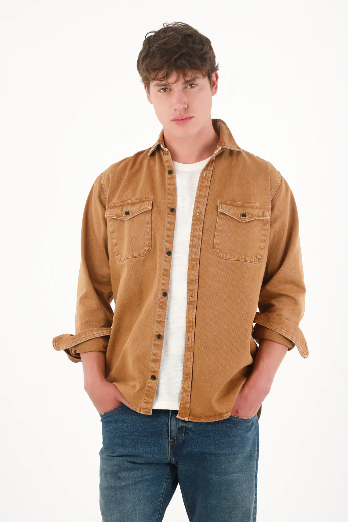 Men's Vintage Effect Brown Shirt Jacket