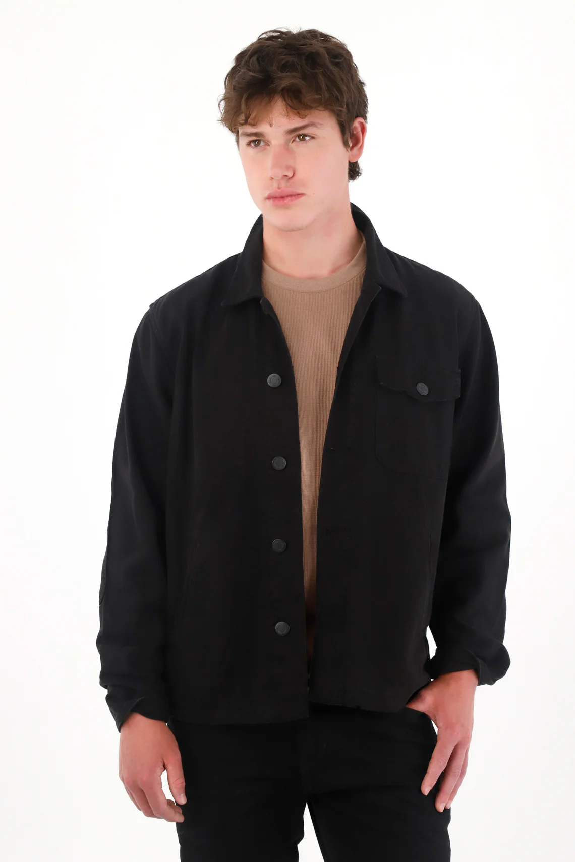 Men's Black Denim Jacket with Decorative Stitching - Image 2