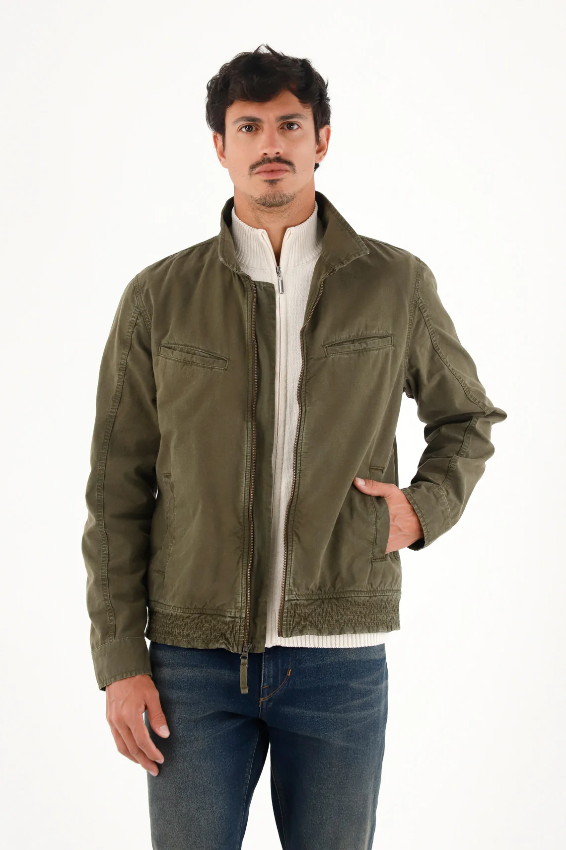 Classic Green Front-Closure Overcoat for Men
