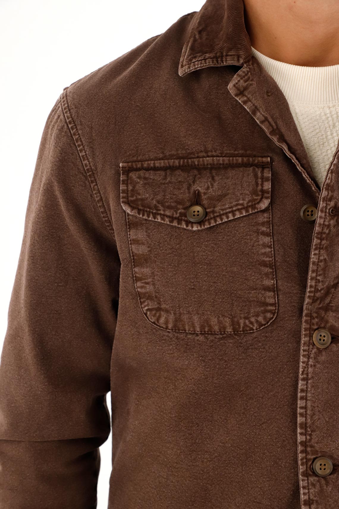 Brown Corduroy Collar Overcoat for Men - Image 3