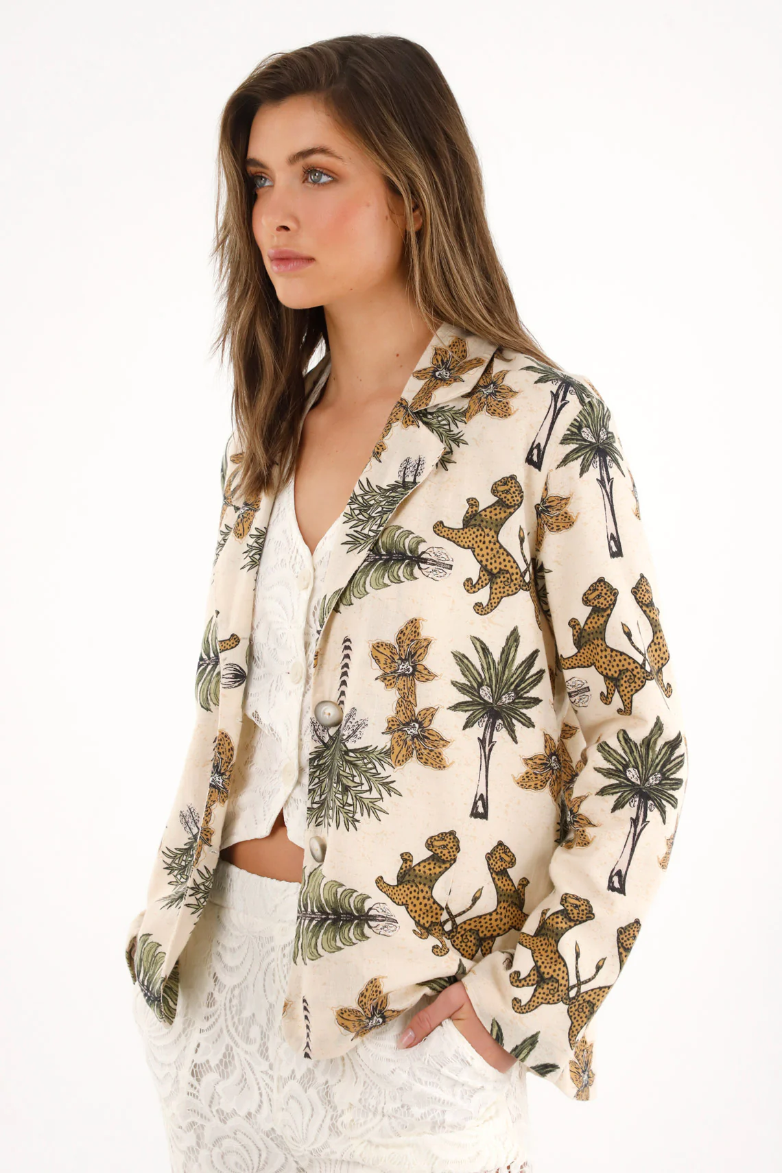 Women's Palm and Tiger Print Blazer - Image 2
