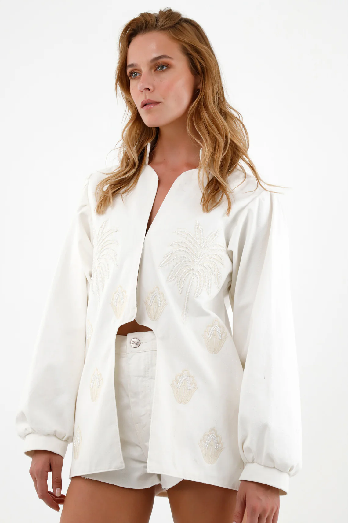 Women's Long Off-White Coat - Image 2