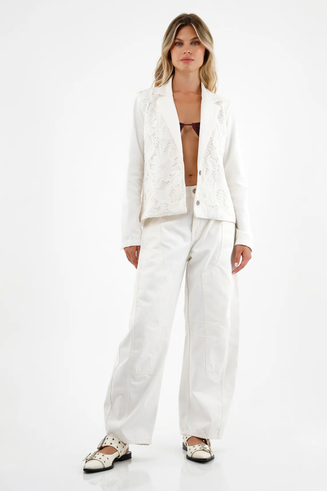 Women's Off-White Coat with Knitted Details - Image 2