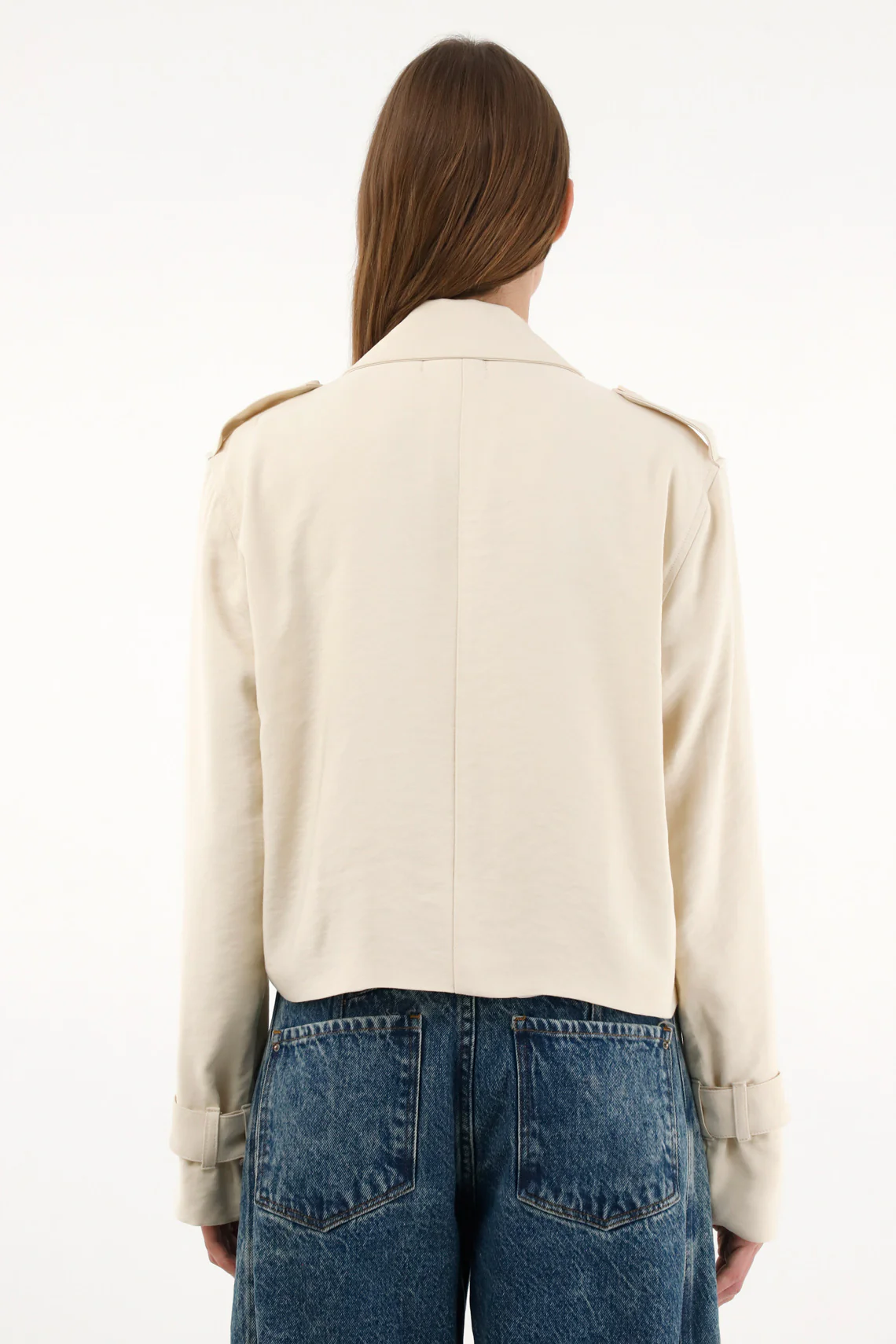 Women's Cropped Cream Biker Jacket - Image 4