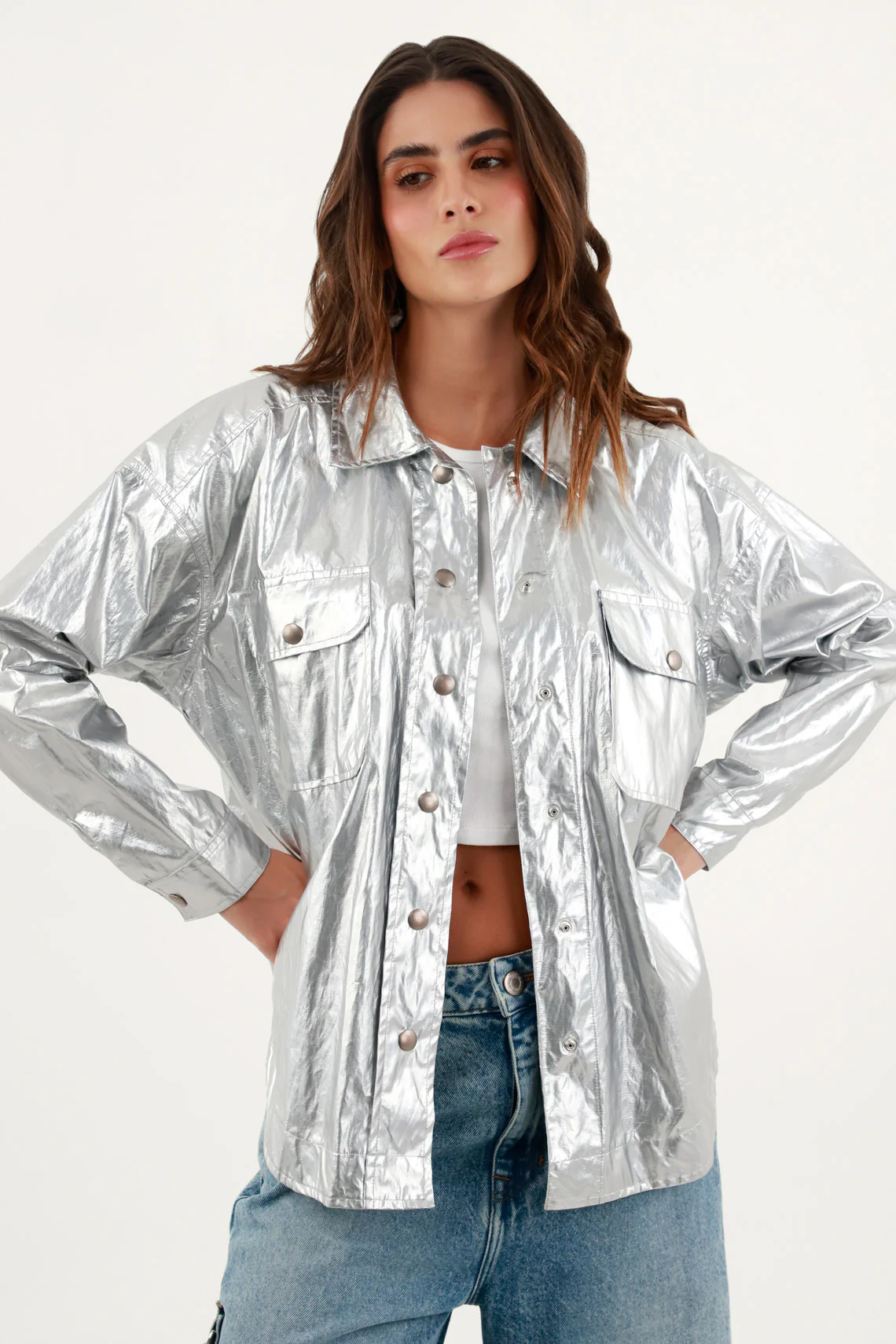 Women's Metallic Effect Jacket-Shirt - Image 4