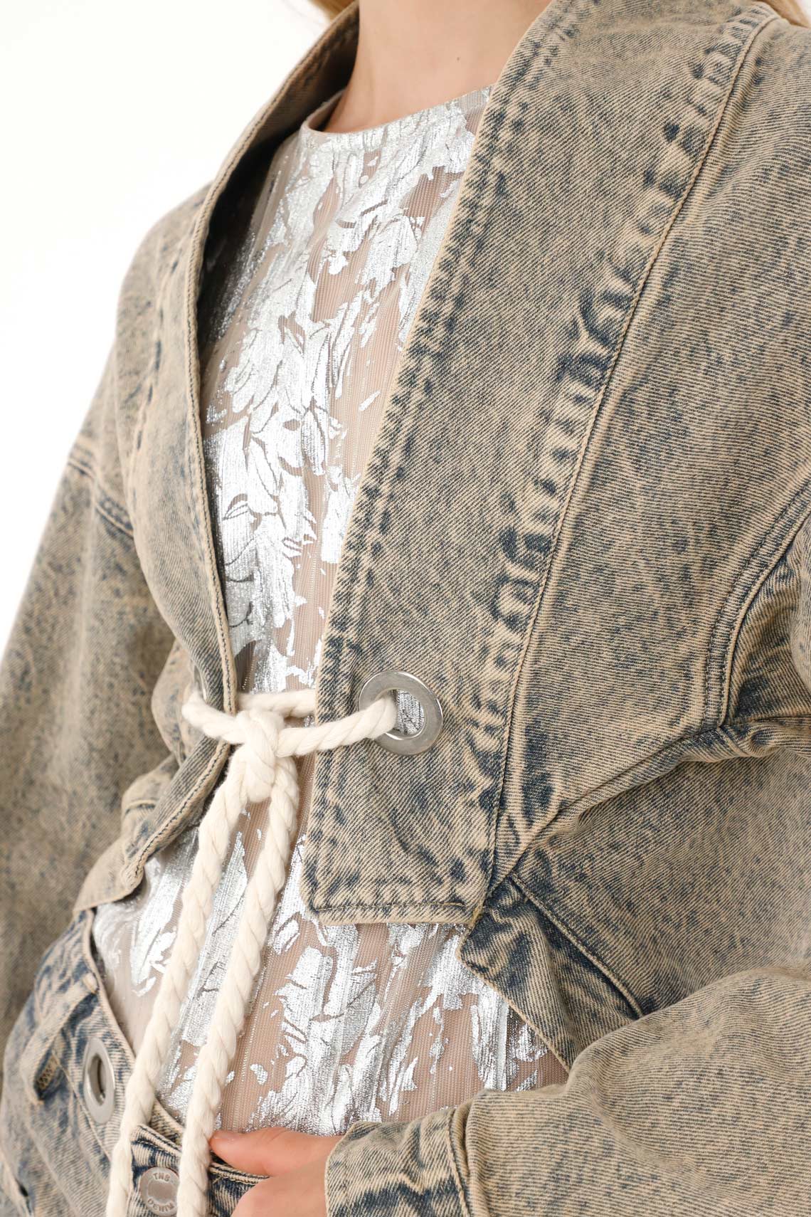 Women's Crop Jacket with Decorative Drawstring - Image 3