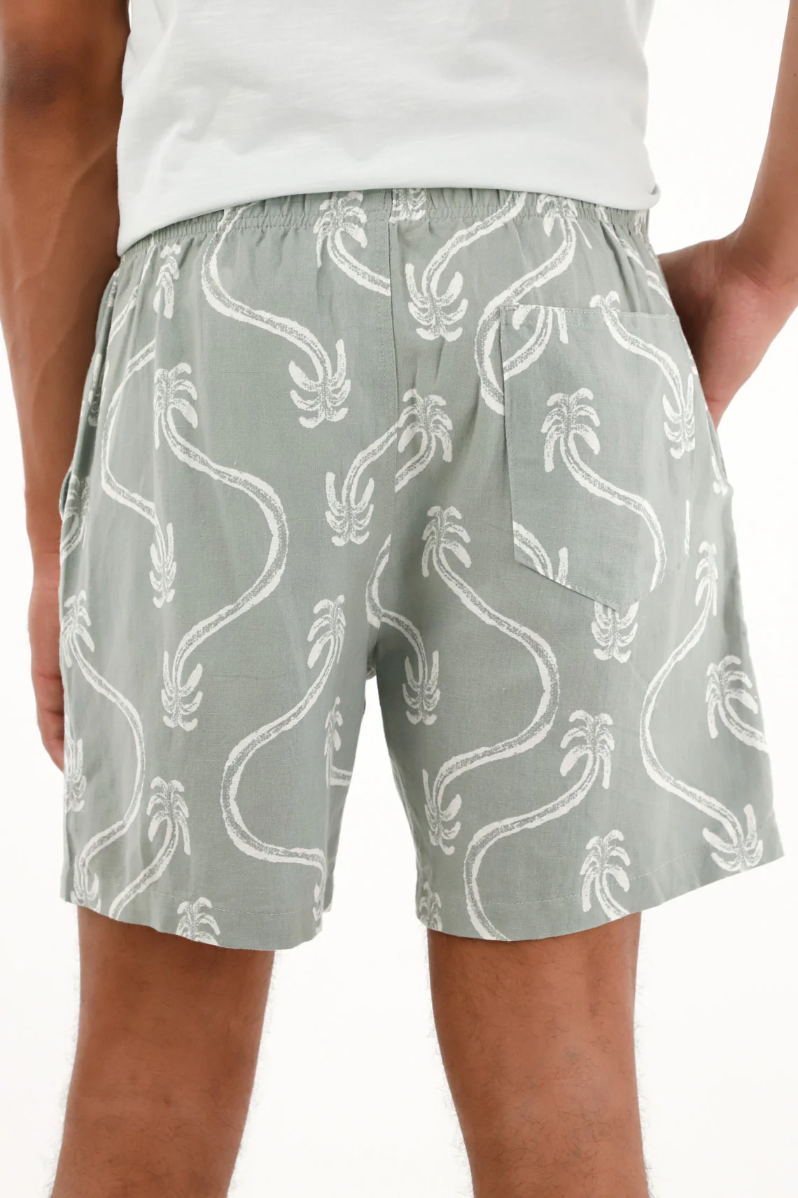 Light off-white Bermuda Shorts with Palm Print for Men - Image 4