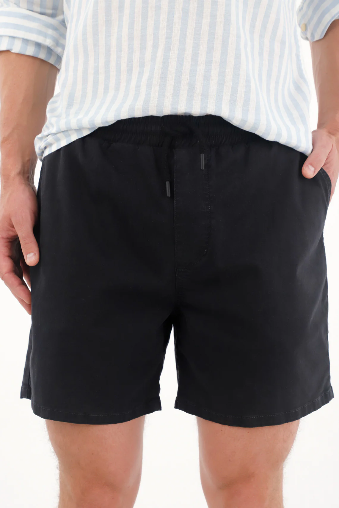 Men's Black Elastic Waist Drill Bermudas - Image 2
