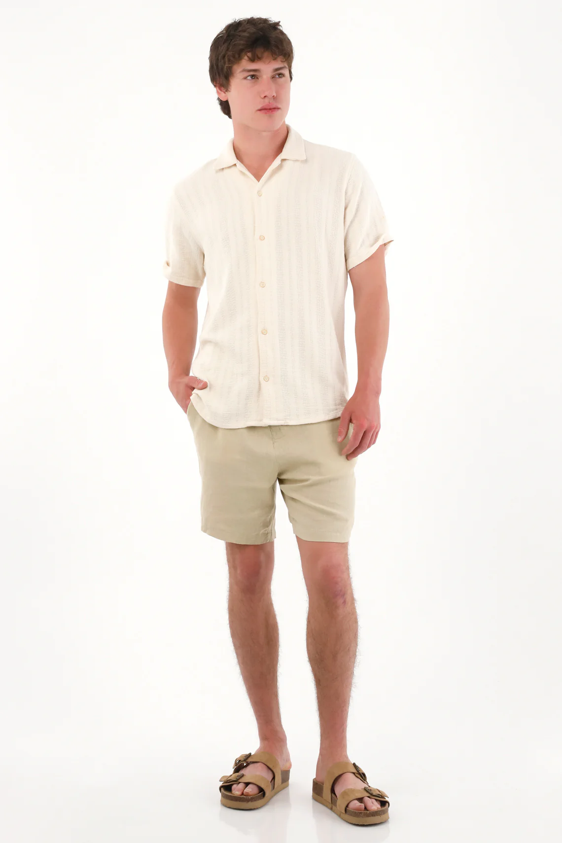 Men's Green 100% Linen Chino Shorts - Image 2