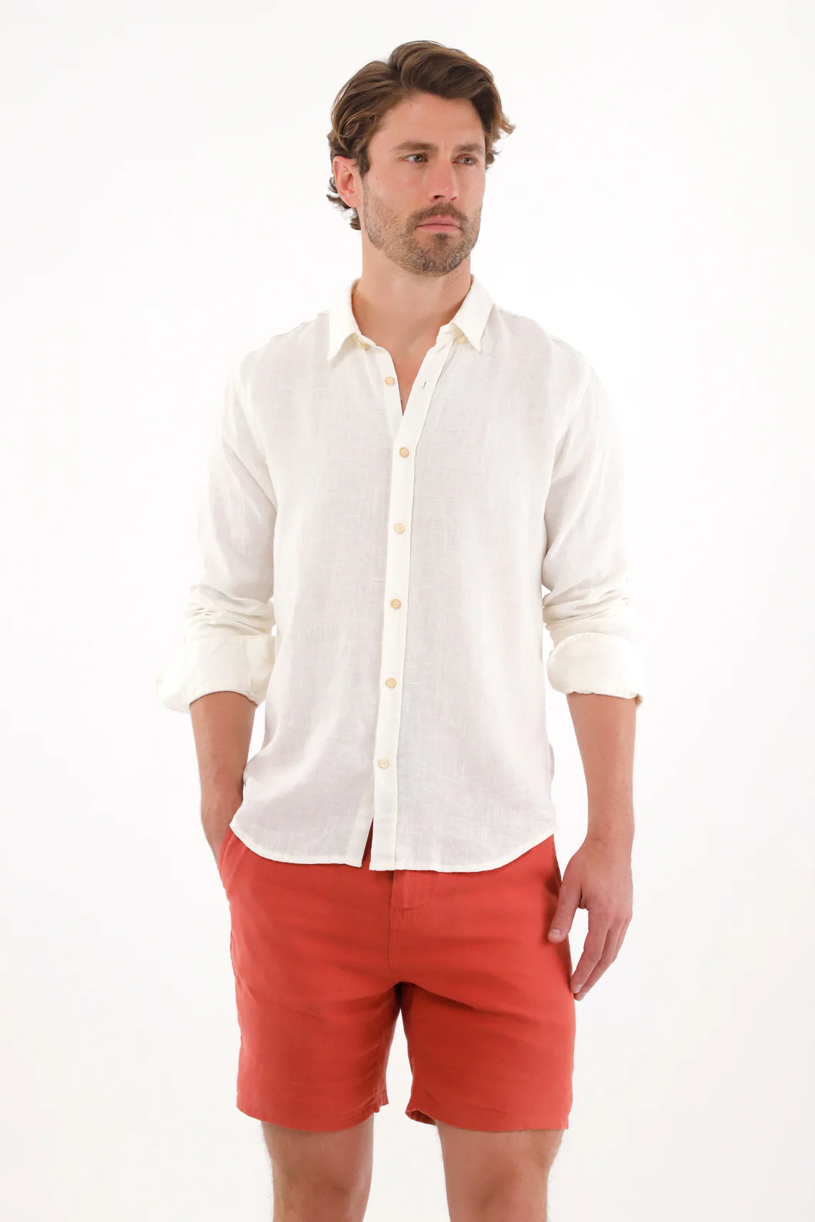 Men's 100% Linen Orange Bermuda Shorts - Image 2