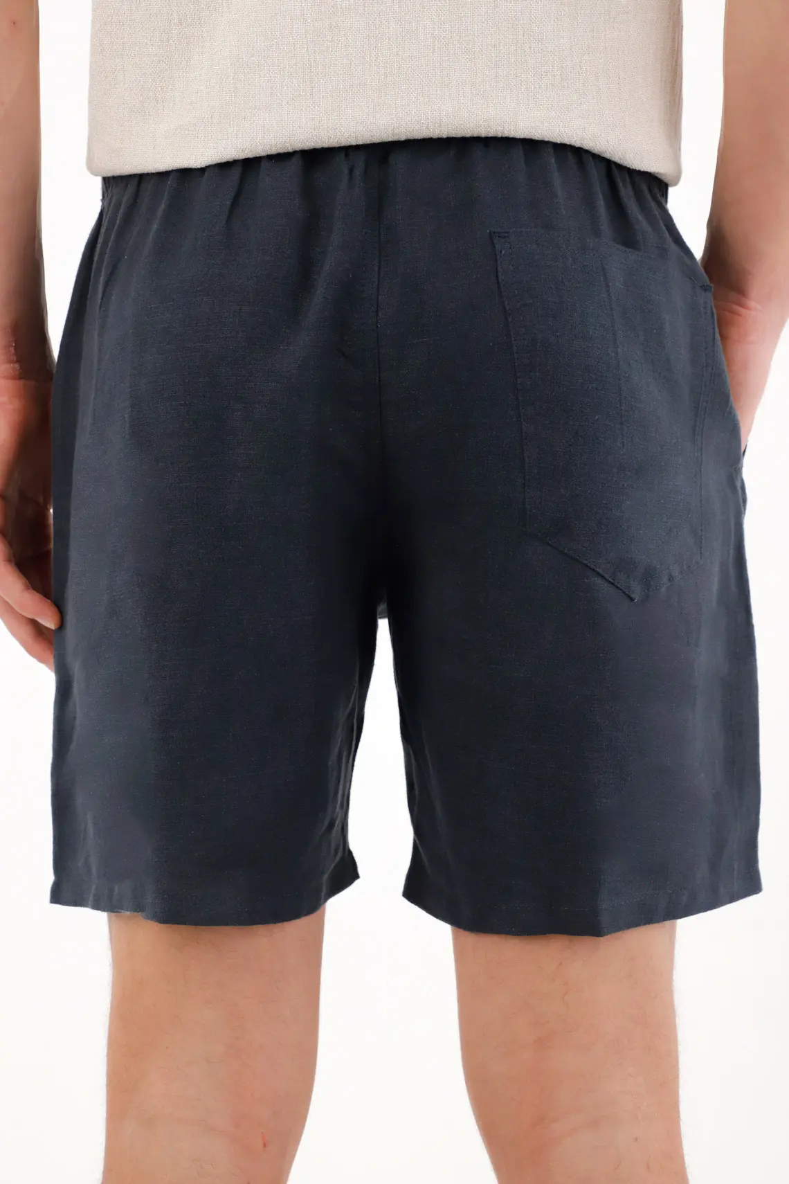 Bermuda en 100% lino clásica azul para hombre - Image 4