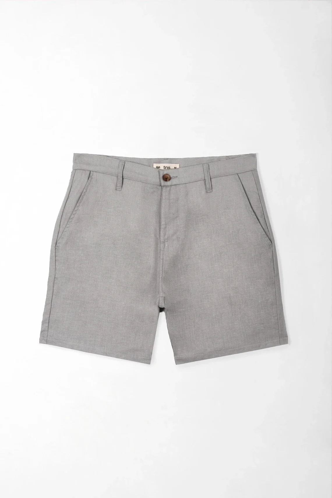 Straight fit chino shorts with contrast button in gray linen for men