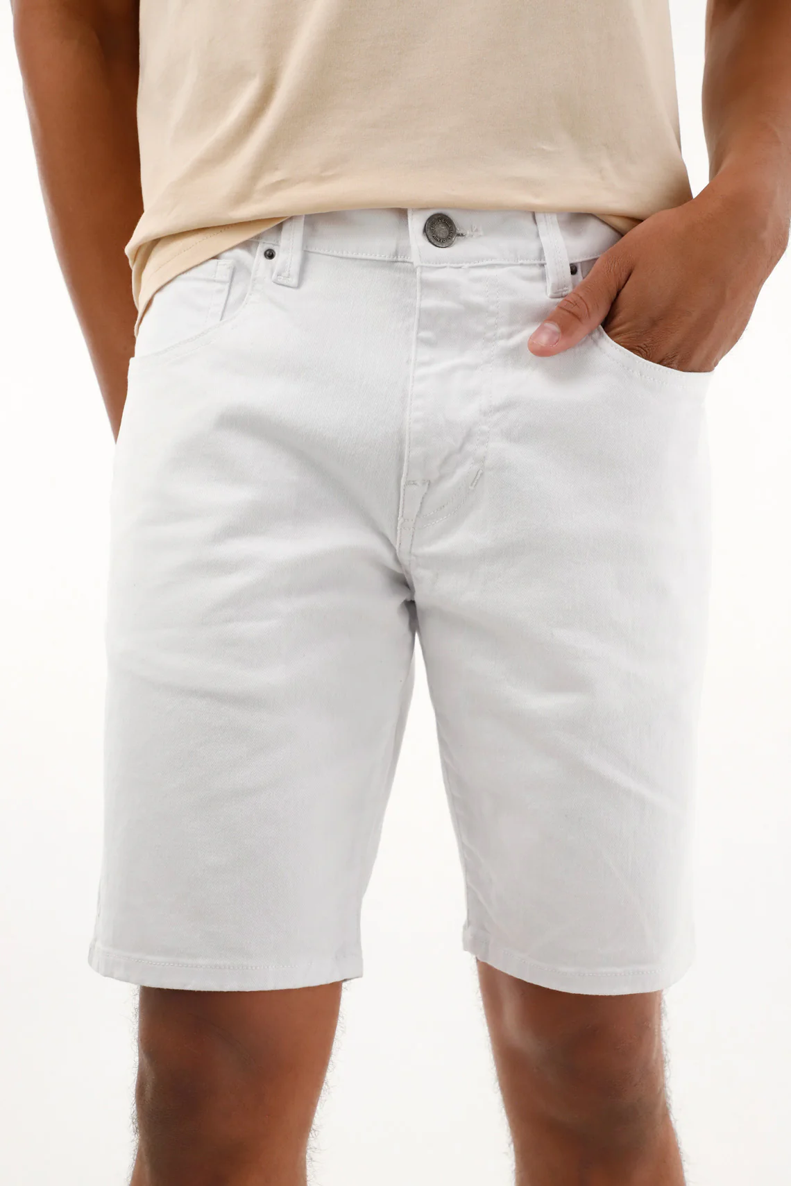 Men's White Five-Pocket Bermuda Shorts