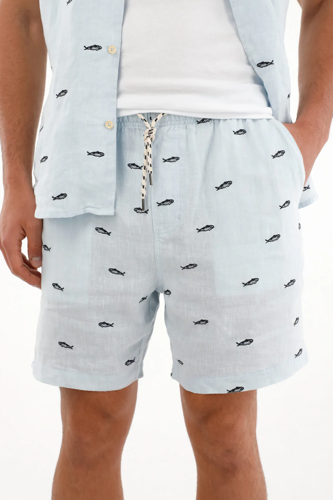 Blue Bermuda Shorts with Elastic Waistband for Men