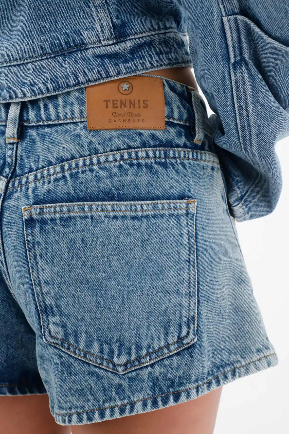Light Blue Denim Bermuda Shorts for Women with Curved Hem - Image 6