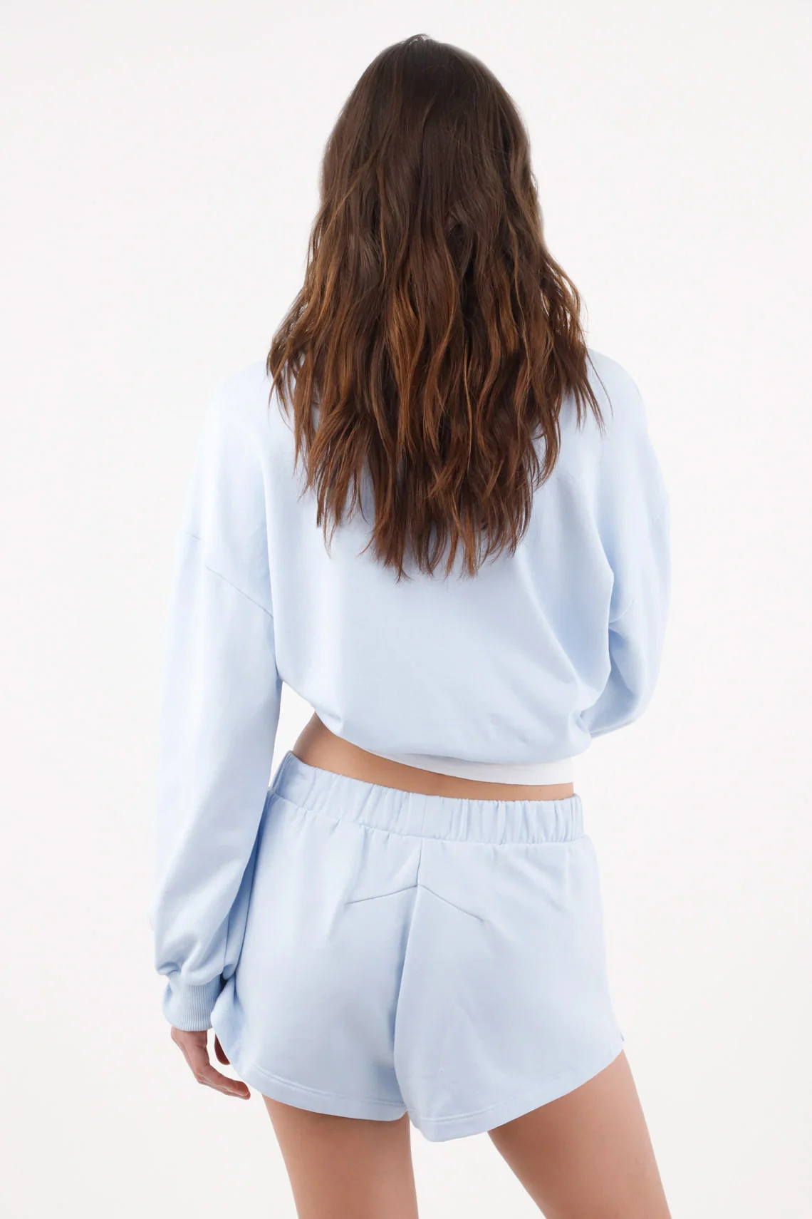 Light blue cotton bermuda shorts for women with a relaxed fit and wide elastic waistband - Image 5