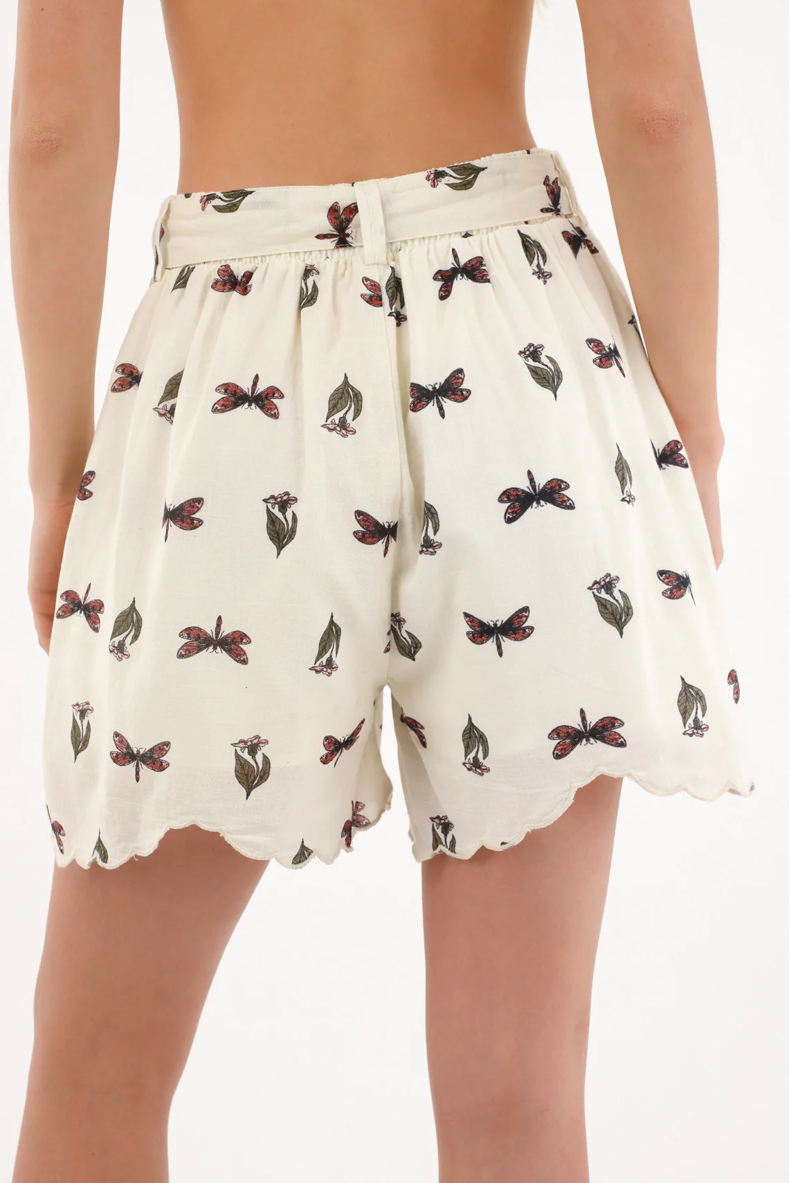 Women's Cream Printed Shorts with Matching Belt - Image 4