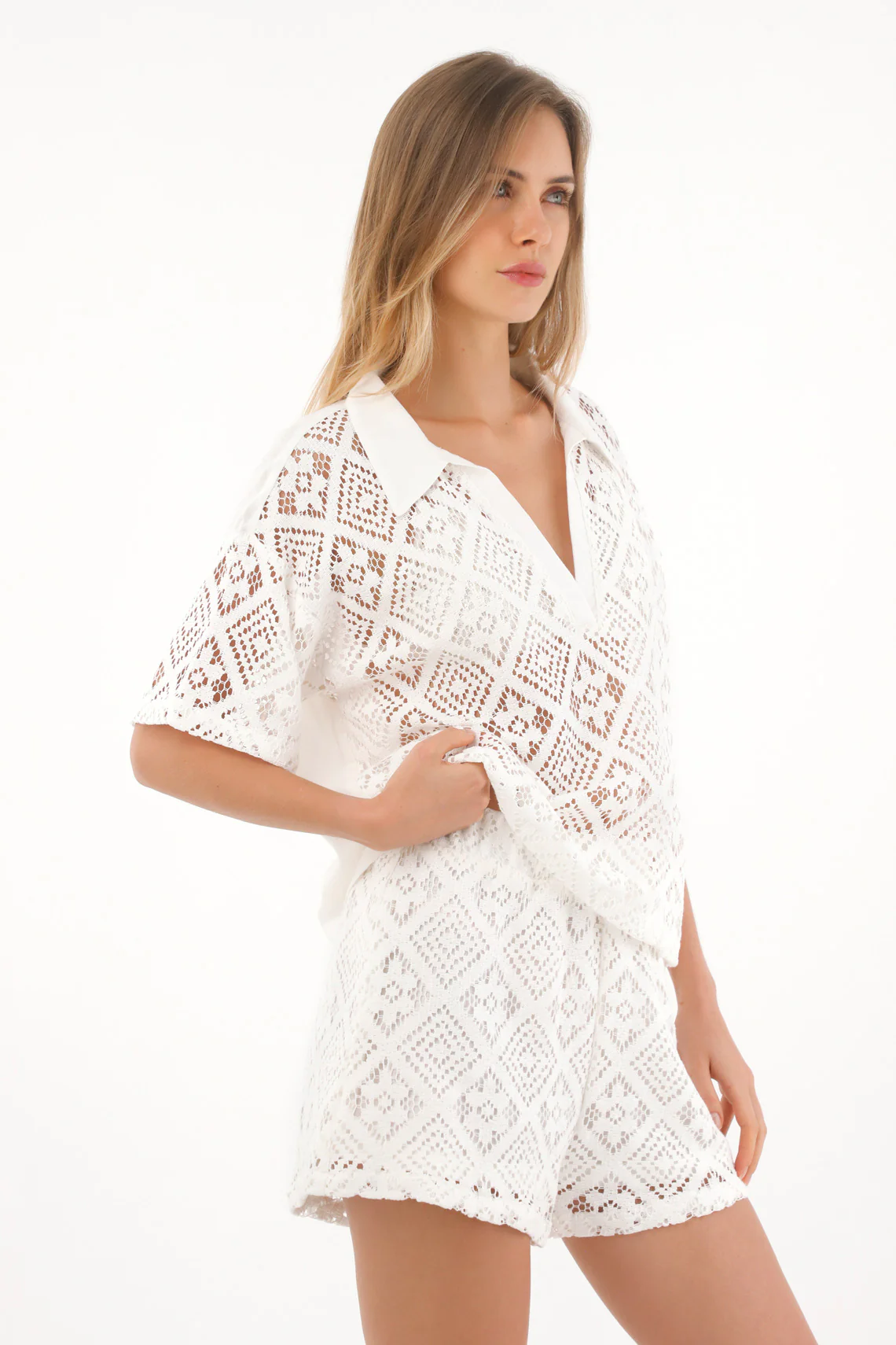Women's Woven Fabric Shorts in Cream - Image 3
