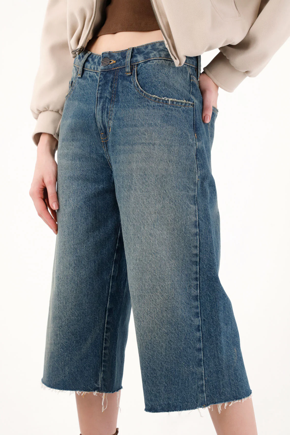 Women's Denim Cut-Off Bermuda Shorts in Blue - Image 2