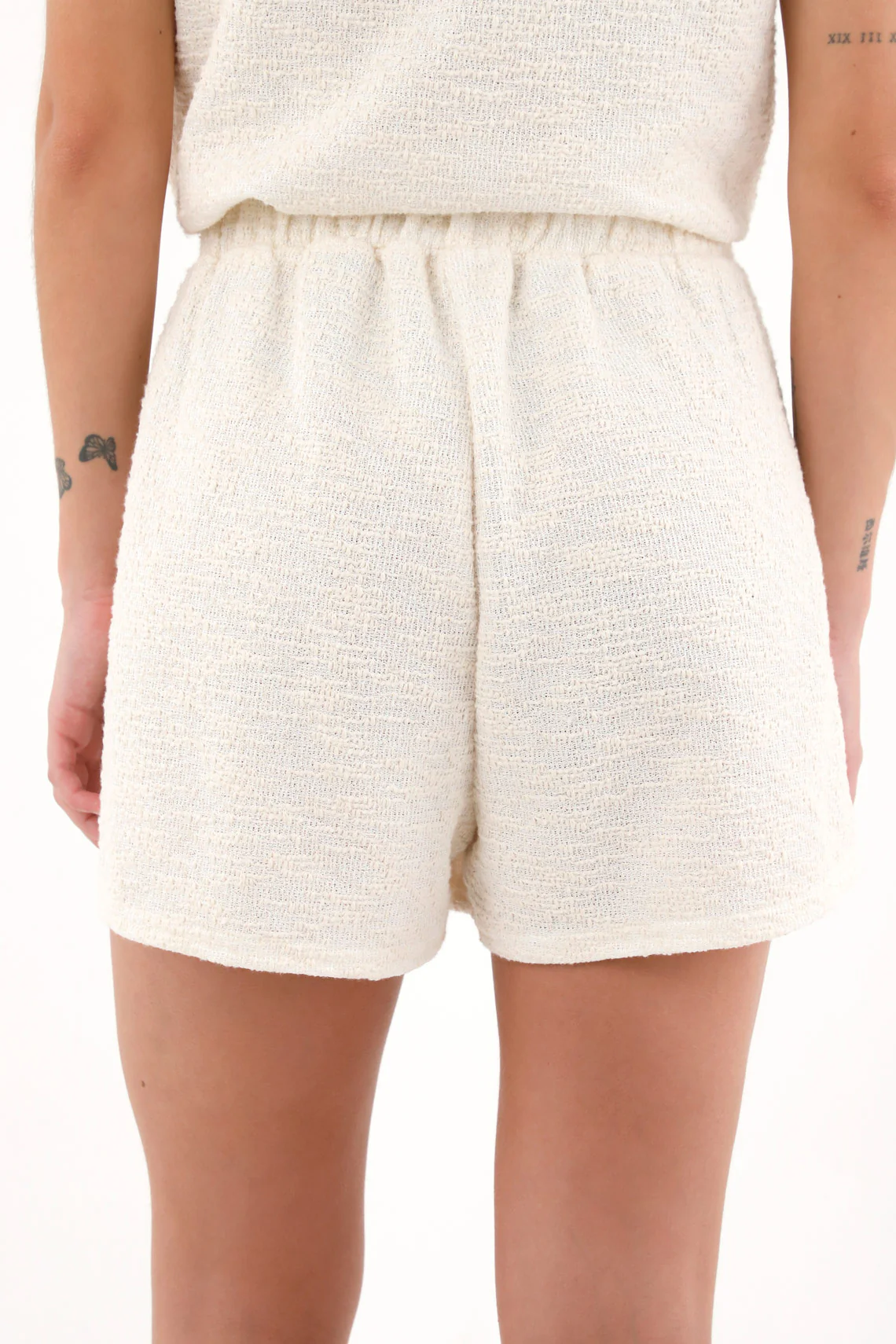 Textured Fabric Cream Shorts for Women - Image 4