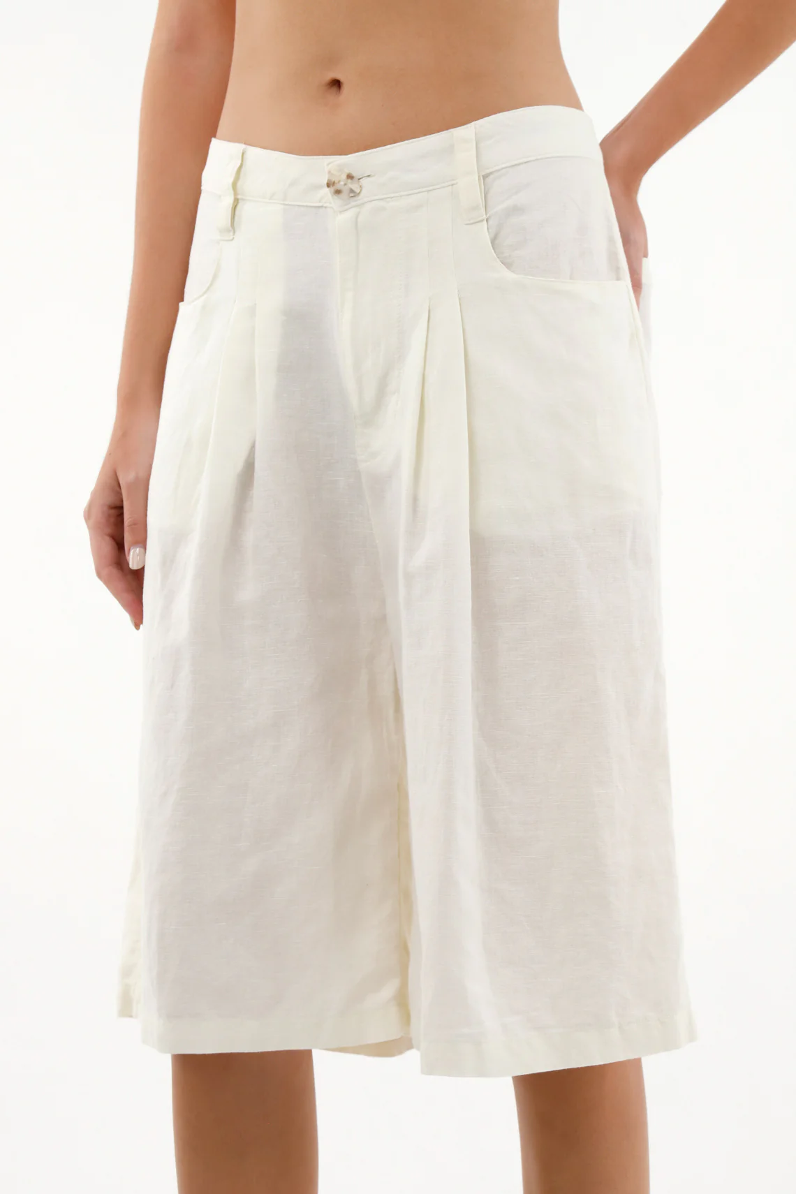 Women's Long Ecru Shorts - Image 2
