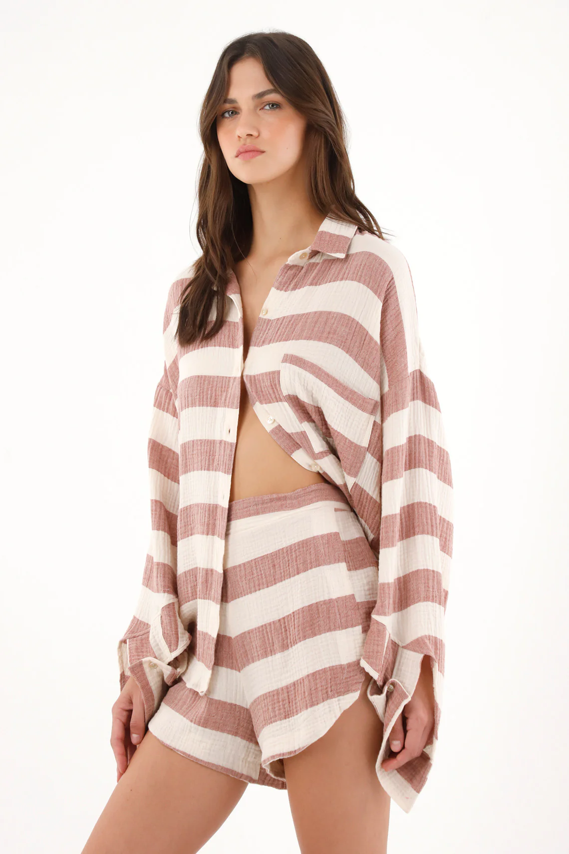 Women's Pink Striped Design Shorts - Image 2