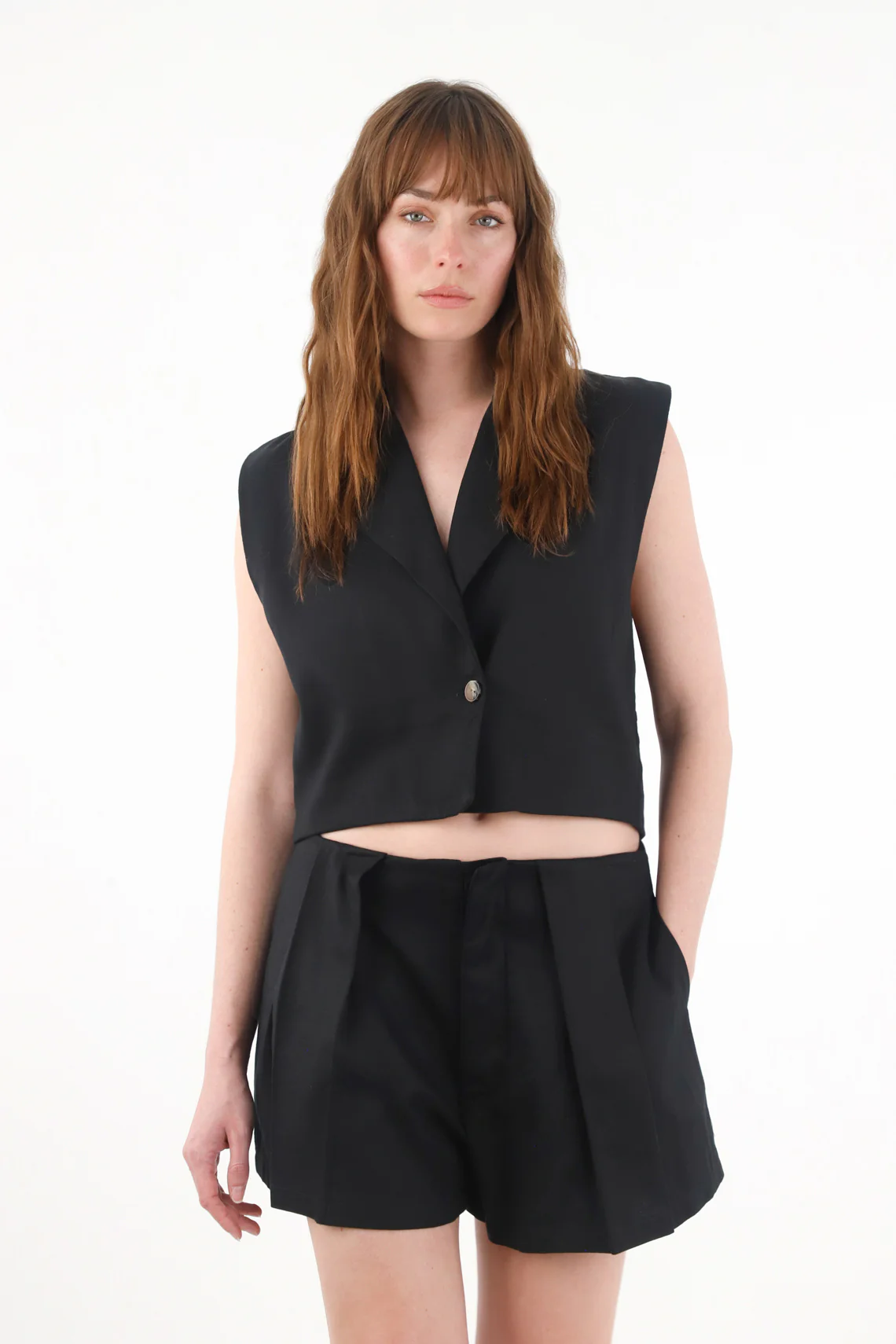 Women's High-Waisted Black Pleated Shorts - Image 2