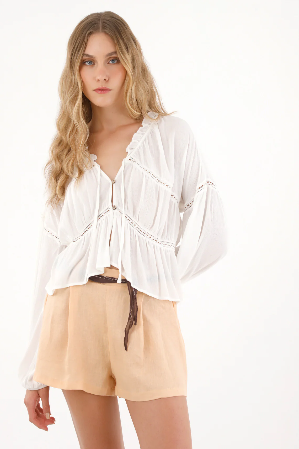 Mid Rise Orange Linen Shorts for Women - Image 3