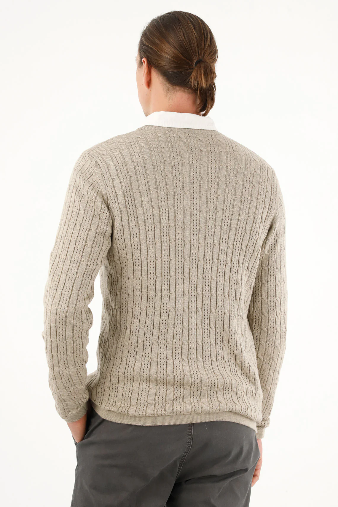 Men's round neck gray knit sweatshirt - Image 4