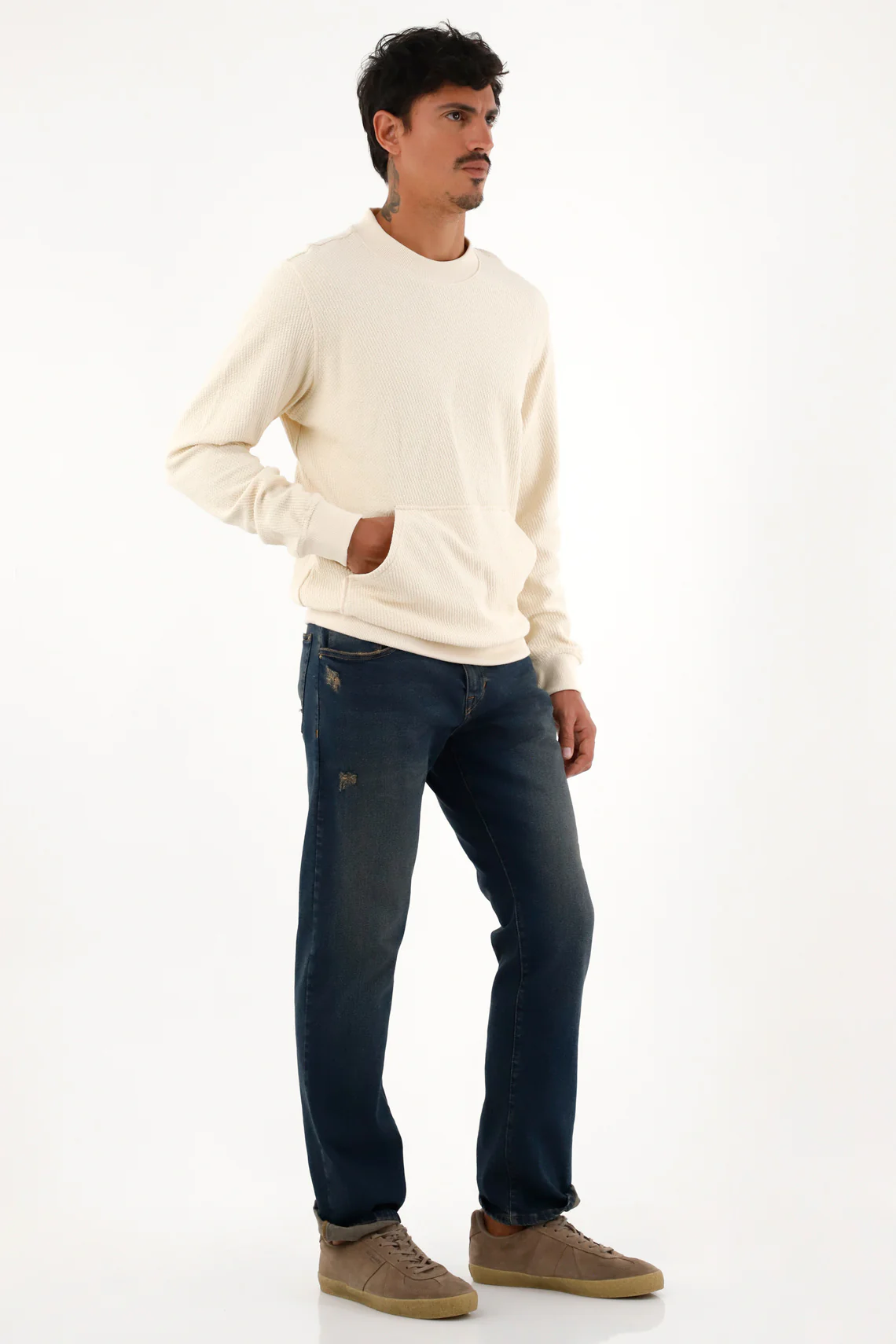 Stylish Cream Closed Design Sweatshirt for Men - Image 2
