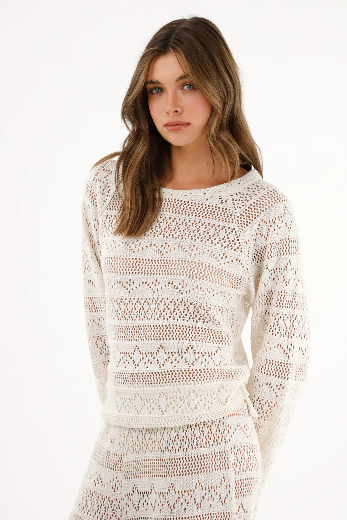 Women's Cream Sweater with Crochet Design - Image 2