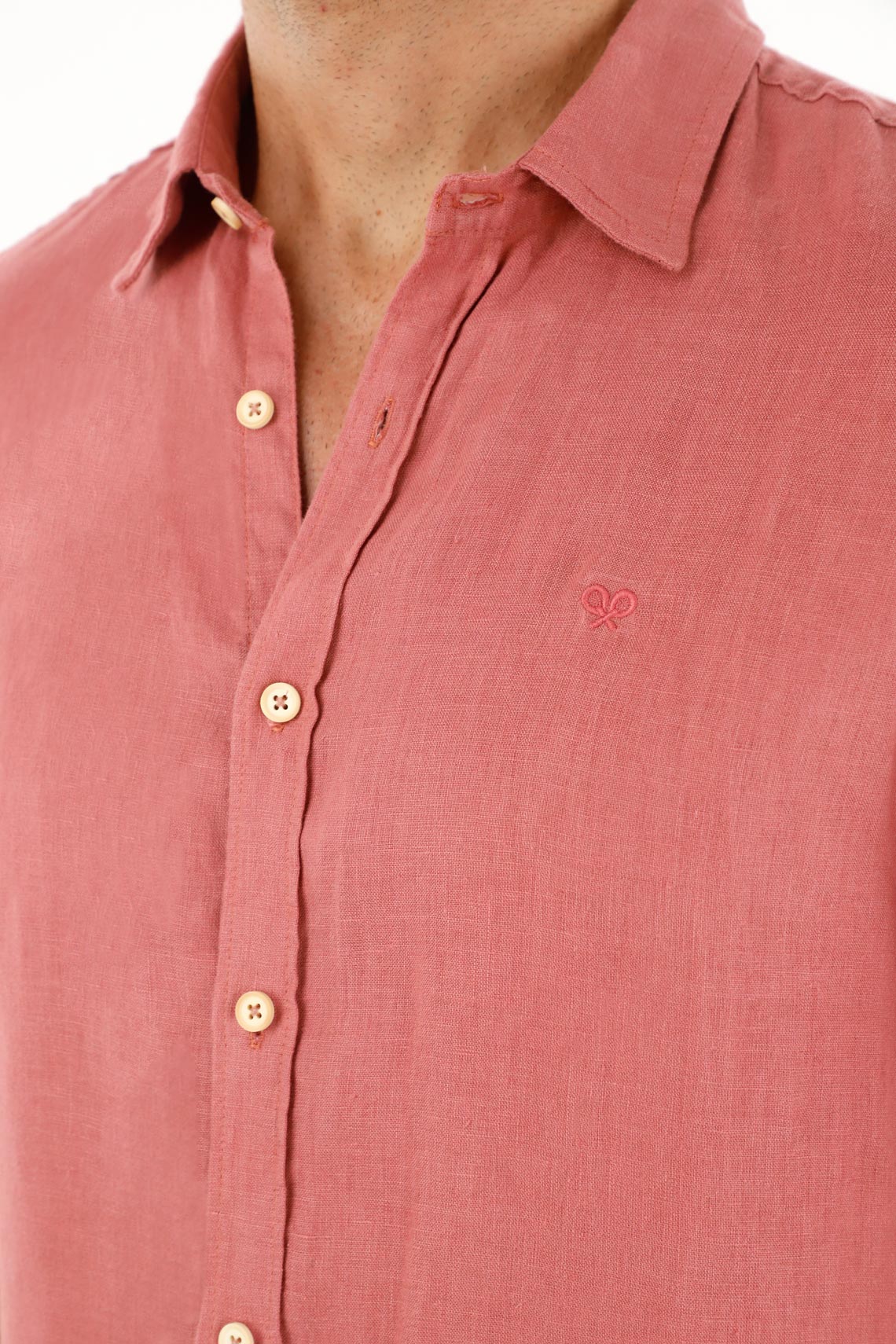 Men's Short Sleeve Shirt in 100% Orange Linen - Image 3