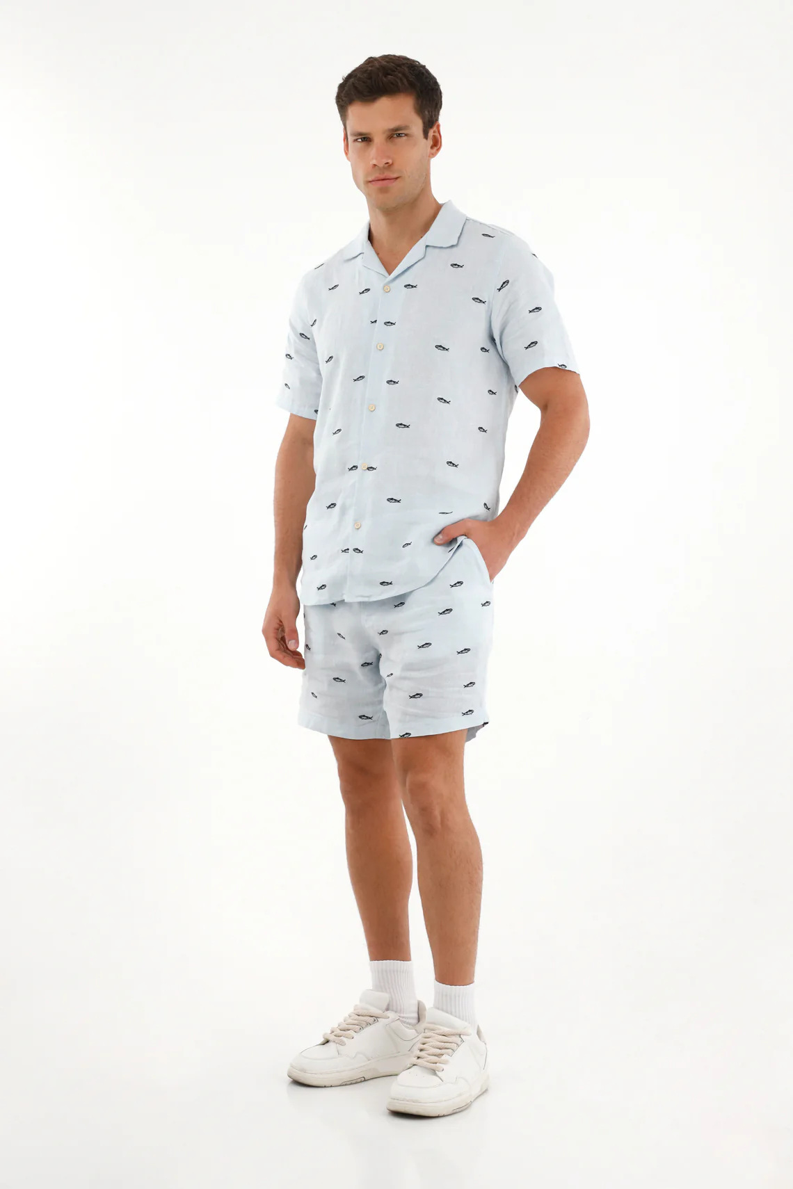 Men's blue fish embroidered shirt - Image 2