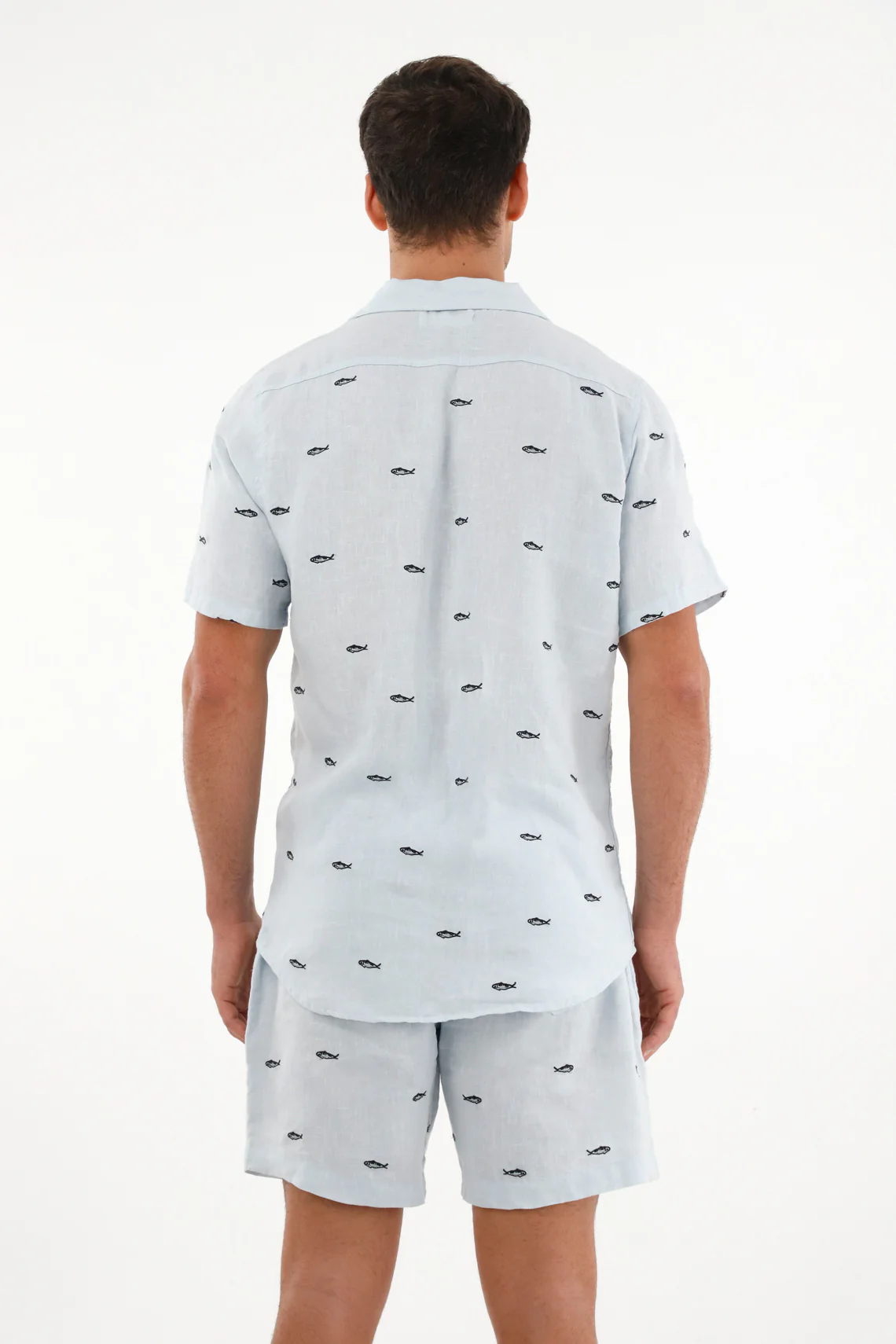 Men's blue fish embroidered shirt - Image 4