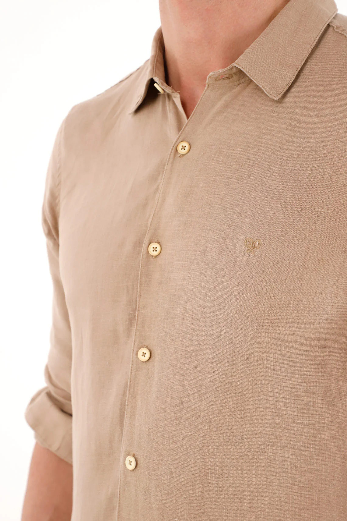 Men's 100% Linen Shirt with Brown Embroidery - Image 2