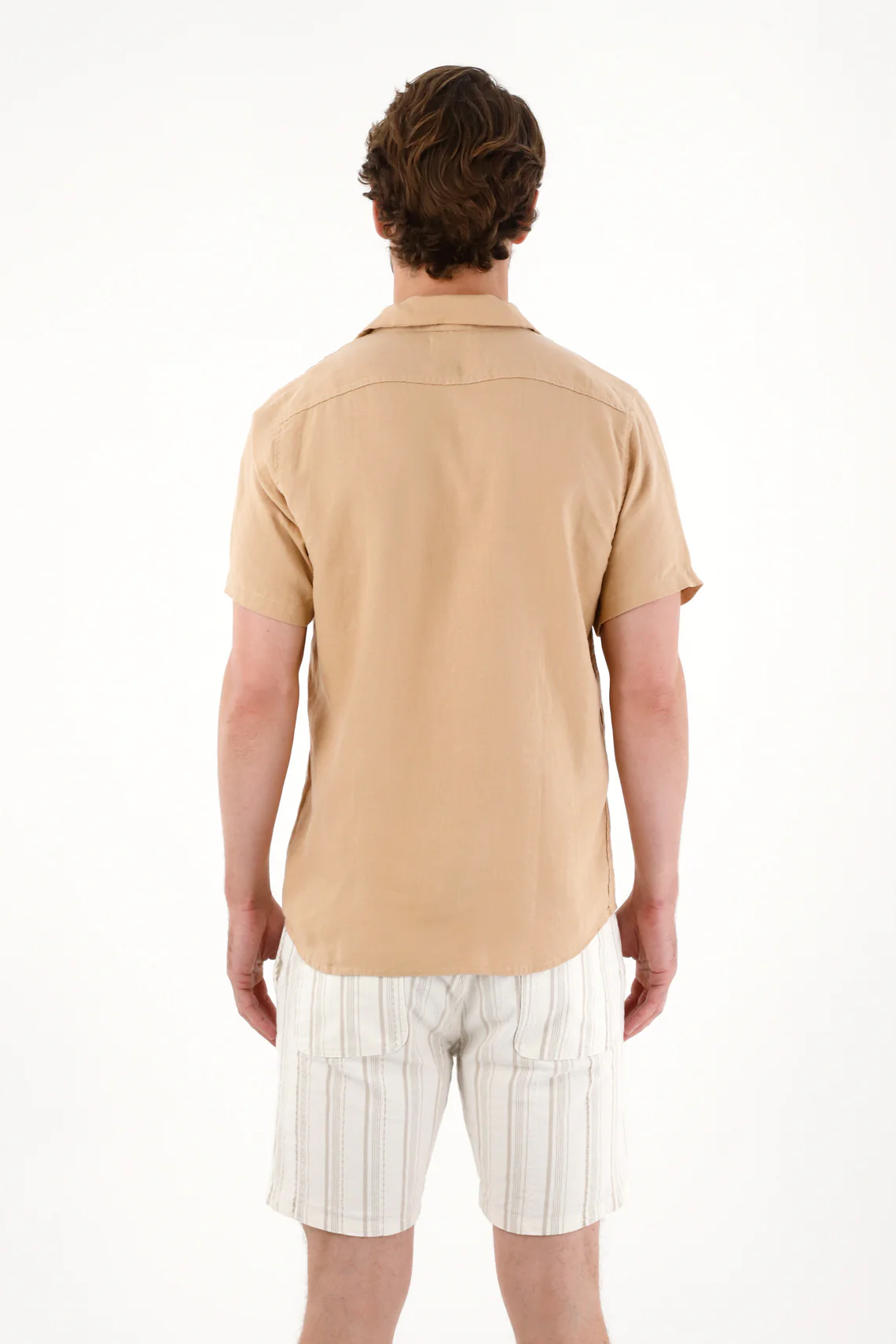 Short Sleeve Coffee Linen Shirt for Men - Image 4