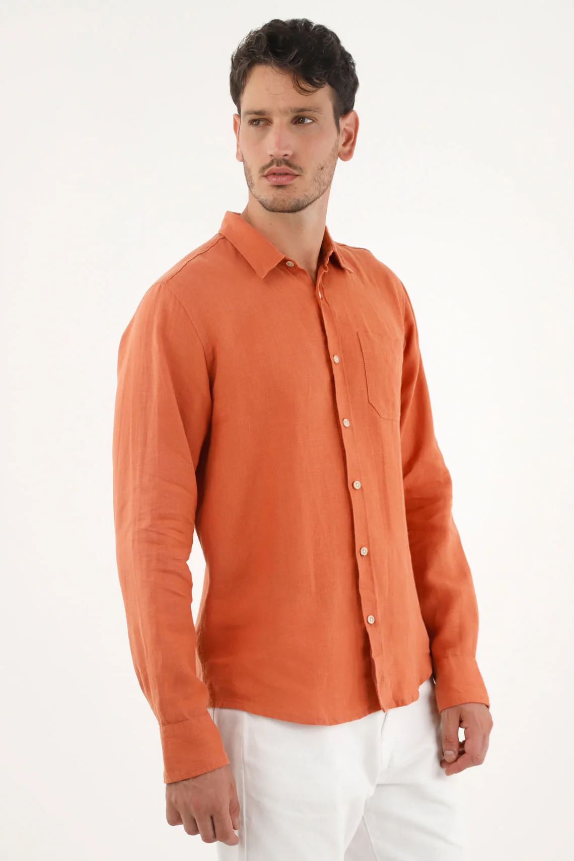 Men's Orange 100% Linen Shirt - Image 3