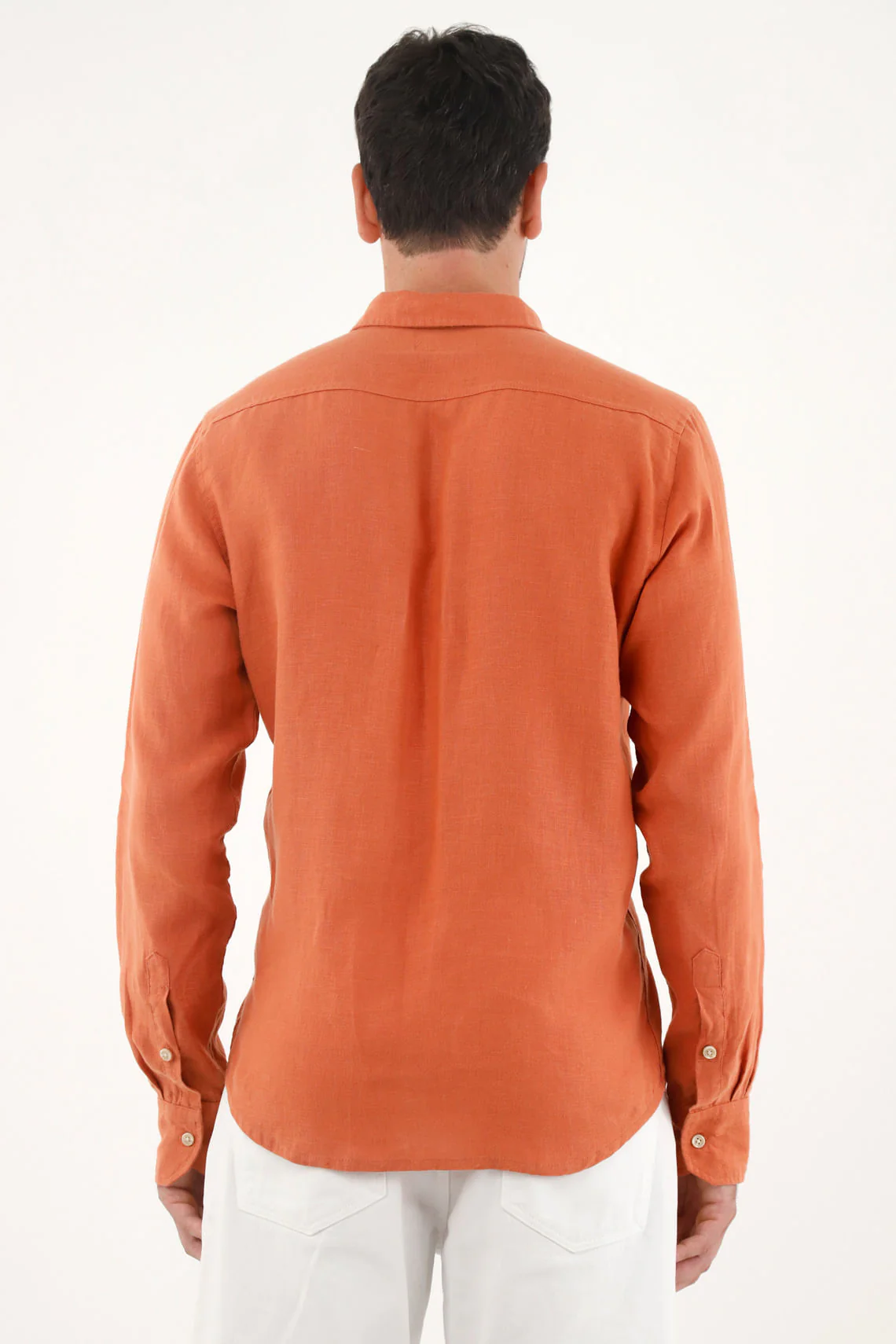 Men's Orange 100% Linen Shirt - Image 4