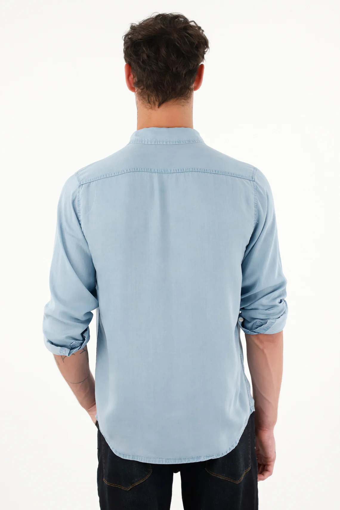 Men's Classic Blue Long-Sleeve Shirt - Image 4