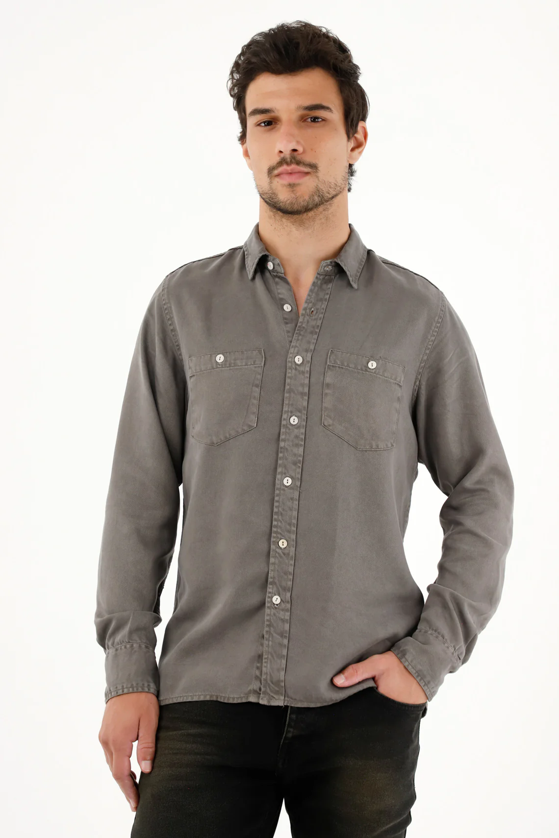 Men's Classic Gray Shirt with Front Pockets