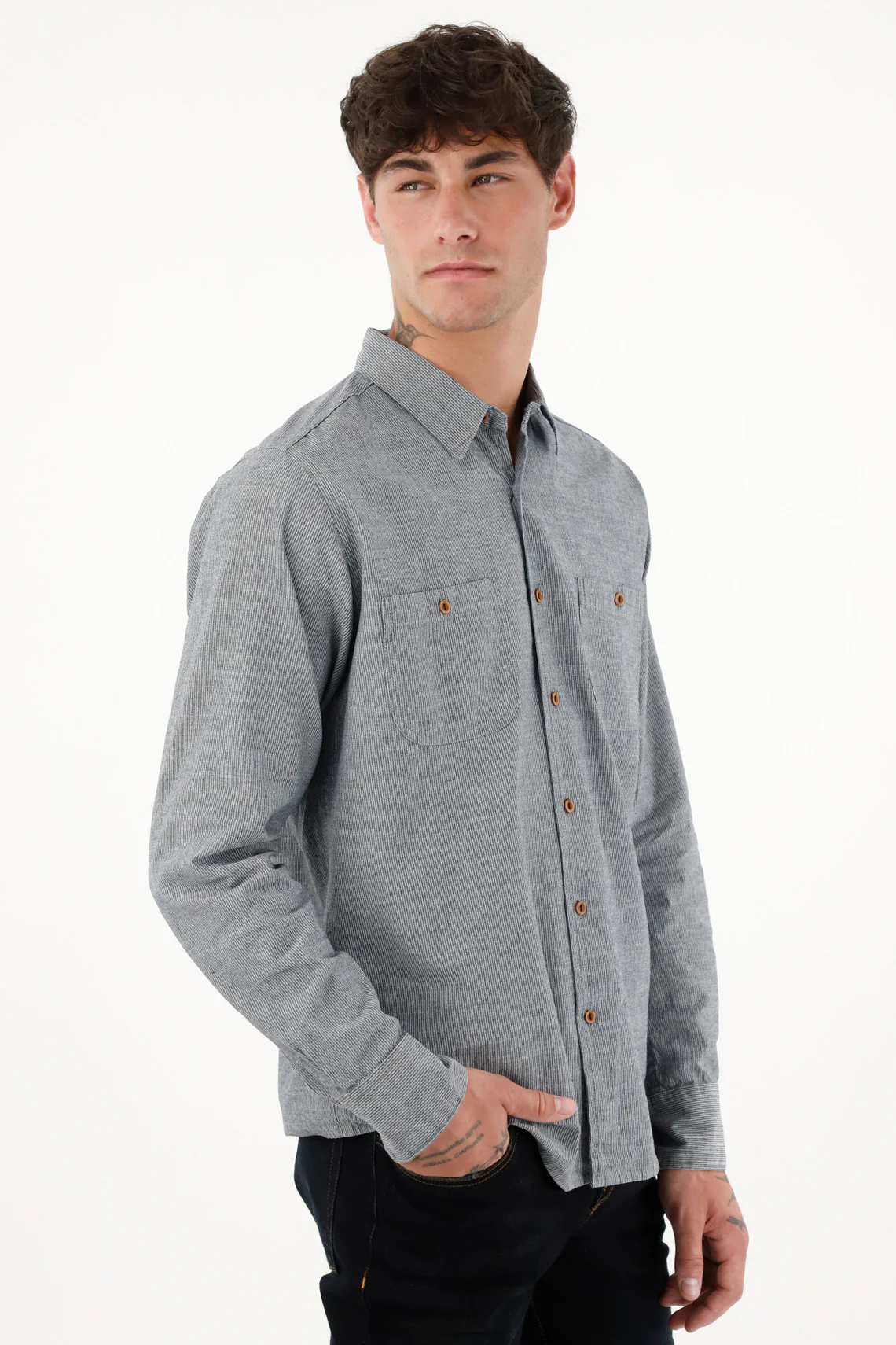 Men's Striped Pre-Washed Blue Shirt