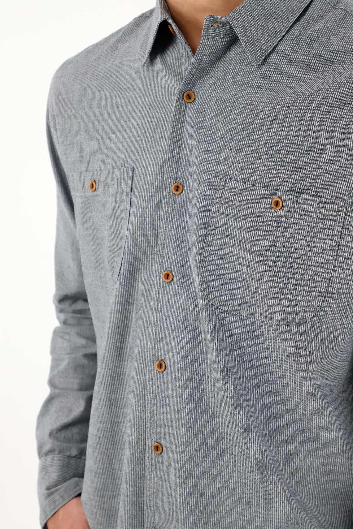 Men's Striped Pre-Washed Blue Shirt - Image 3