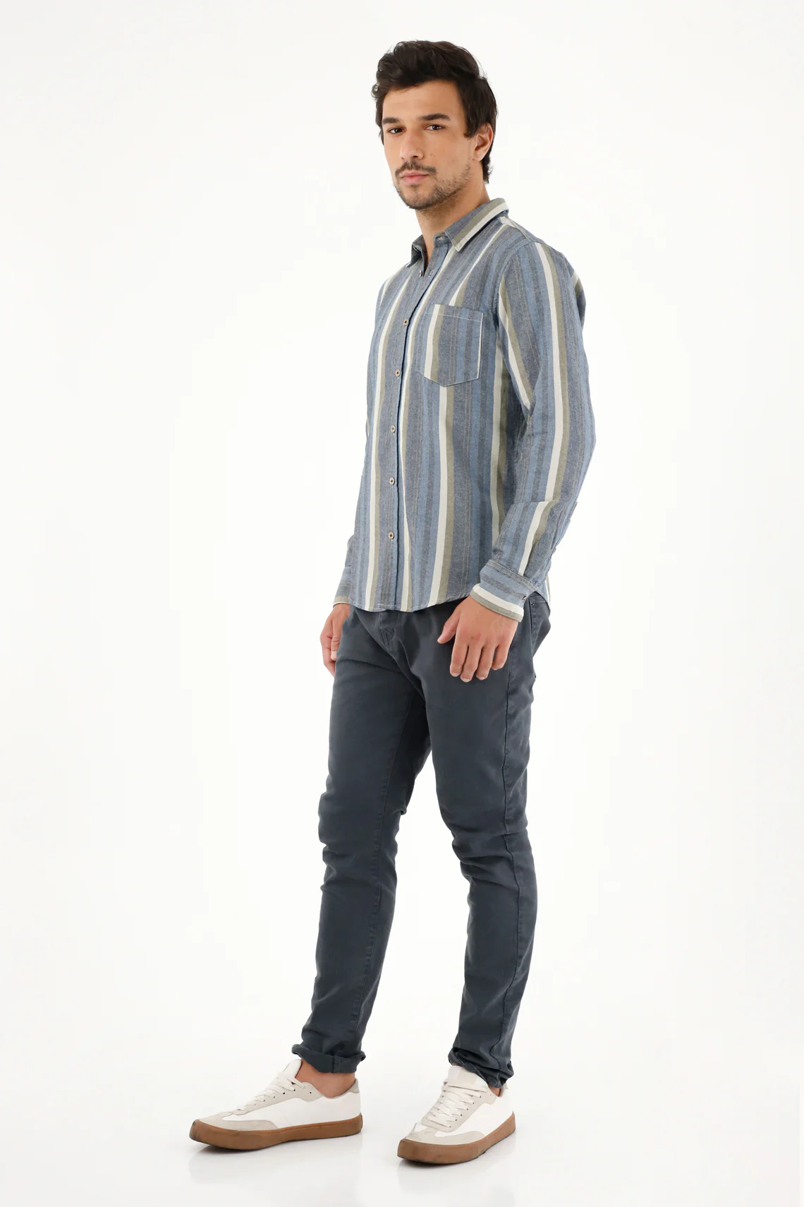 Men's Colorful Striped Long Sleeve Shirt - Image 2