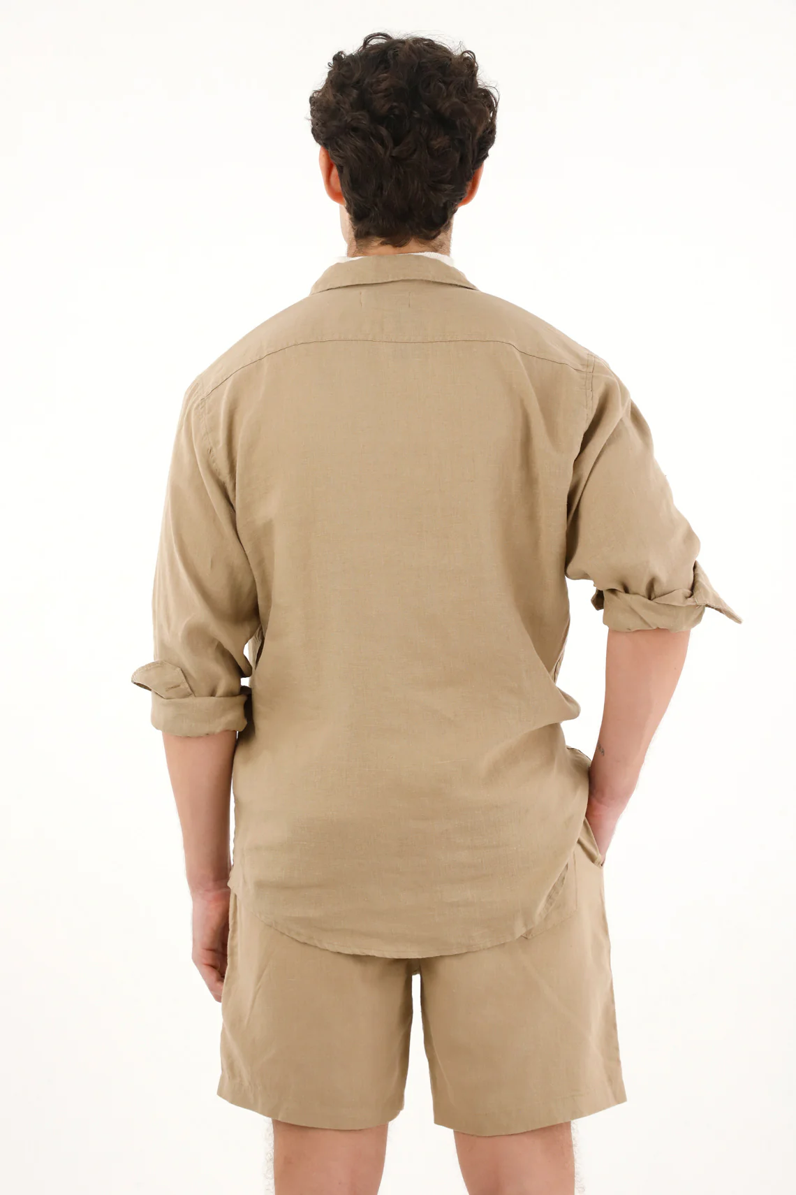 Men's Long Sleeve 100% Linen Brown Shirt - Image 4