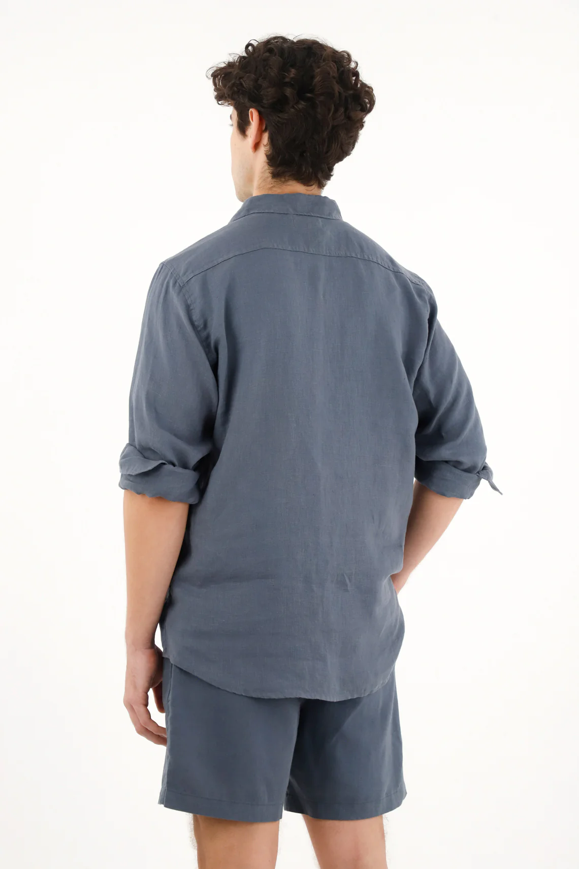 Men's 100% Linen Long Sleeve Blue Shirt - Image 4