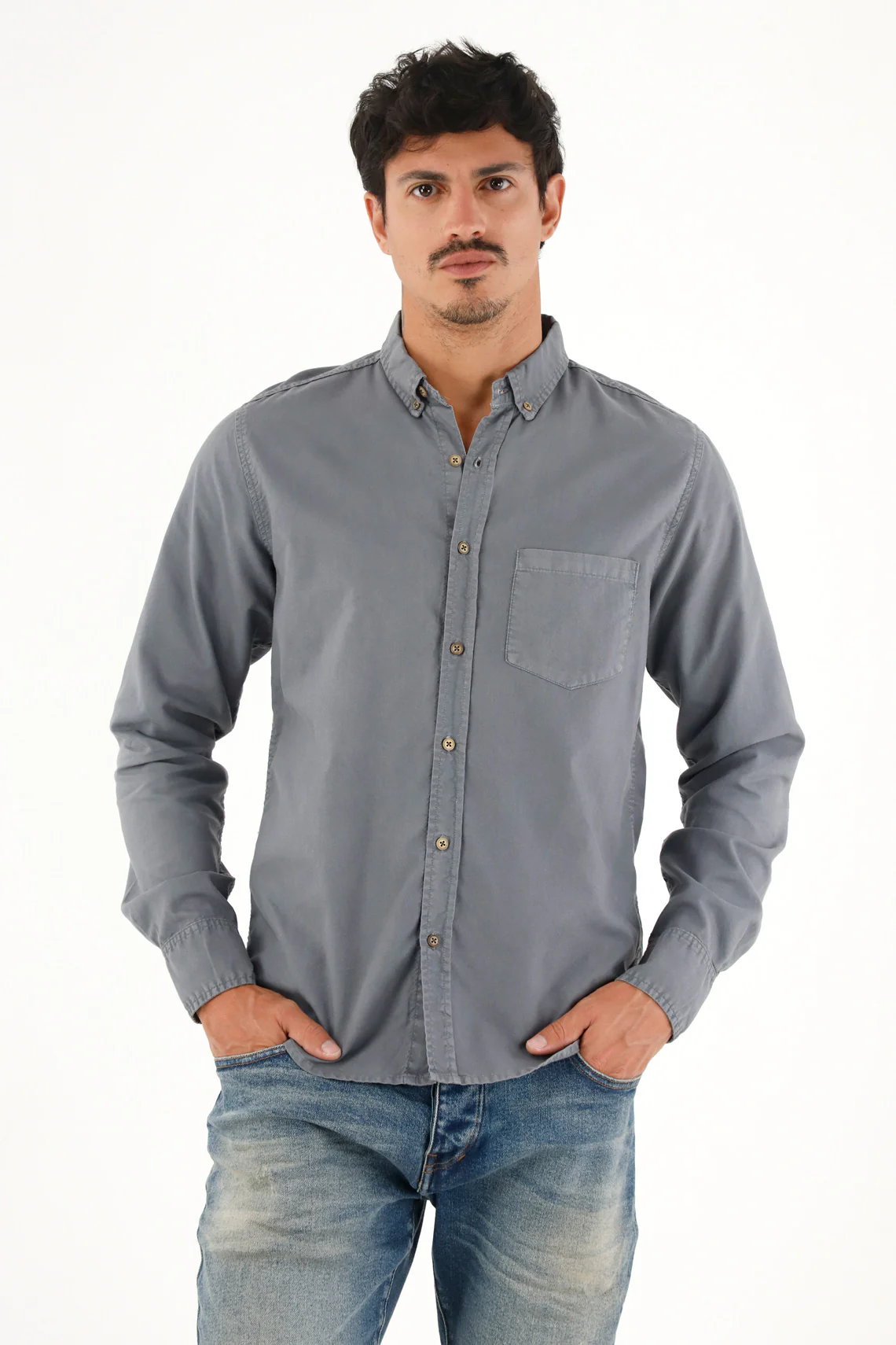Men's Blue Long Sleeve Oxford Shirt