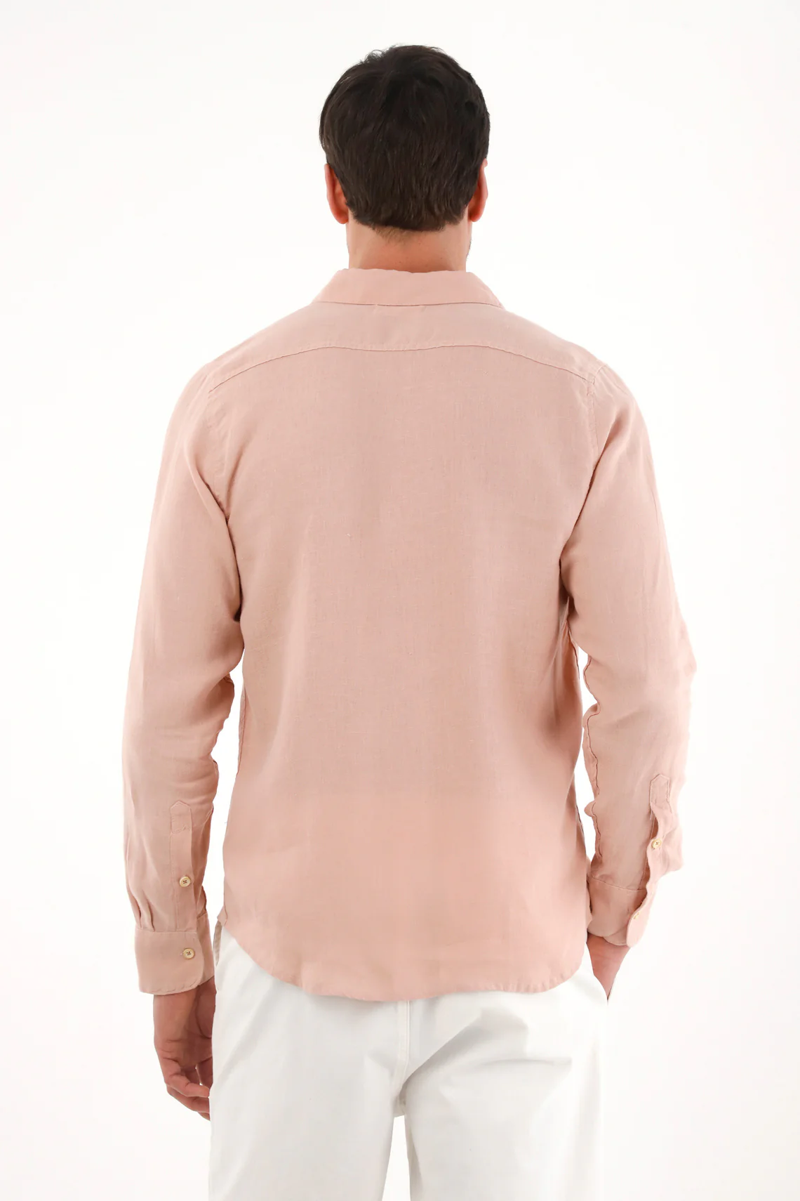 Men's 100% Linen Pink Embroidered Shirt - Image 4