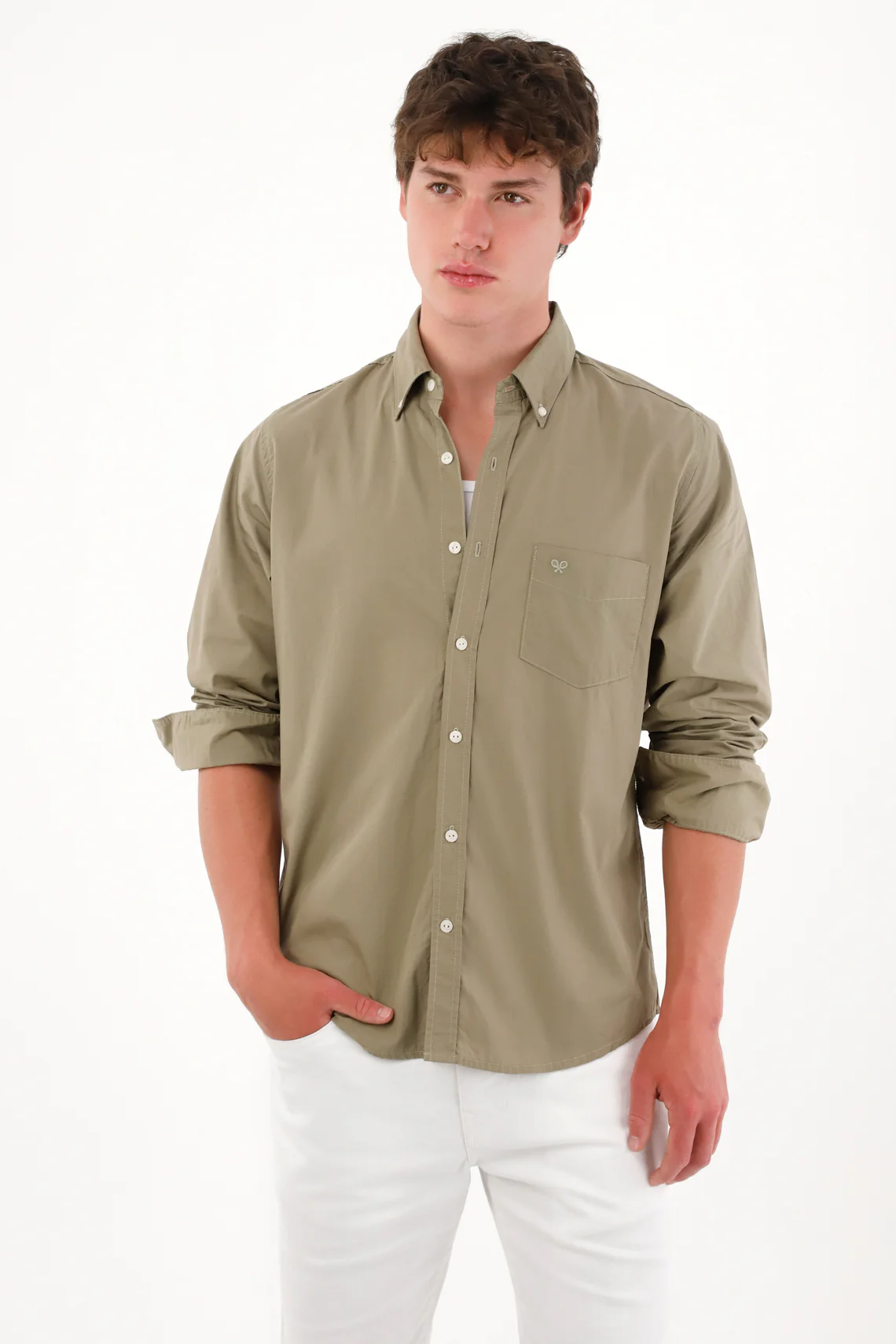 Green Long Sleeve Shirt with Pocket for Men