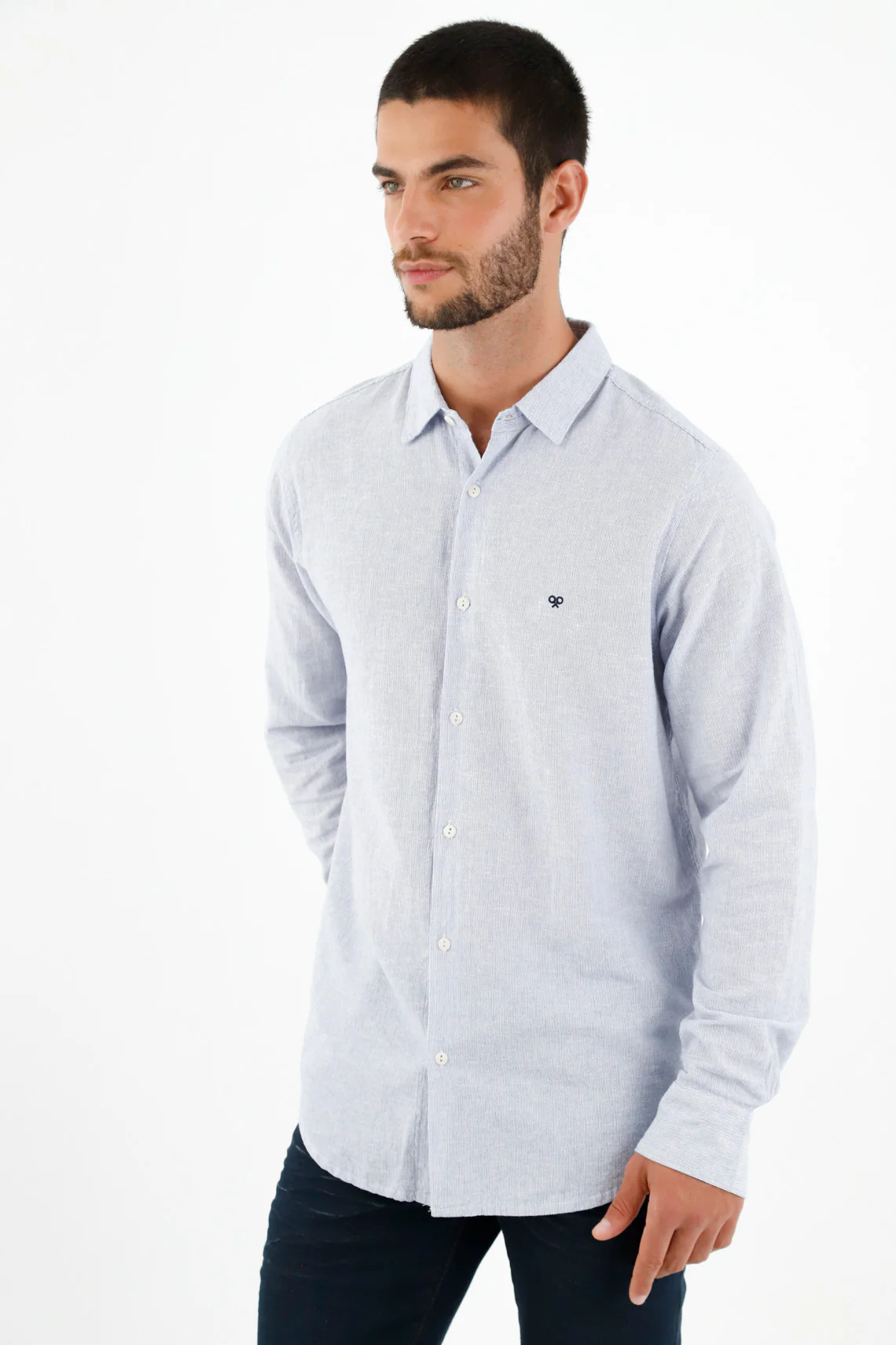 Men's Blue Mini Racket Embroidered Shirt - Image 2