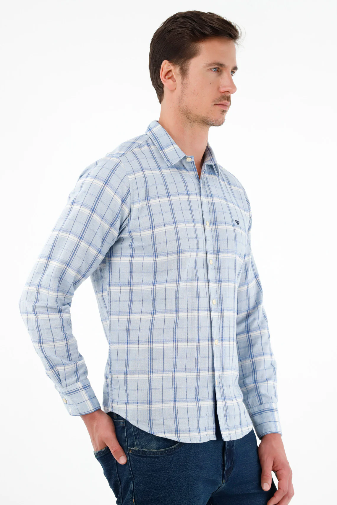 Men's Blue Checked Shirt - Image 3
